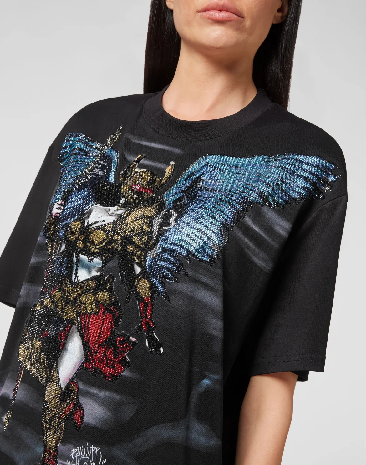 T-shirt Round Neck SS stones Angel Warrior, цвет: Черный
