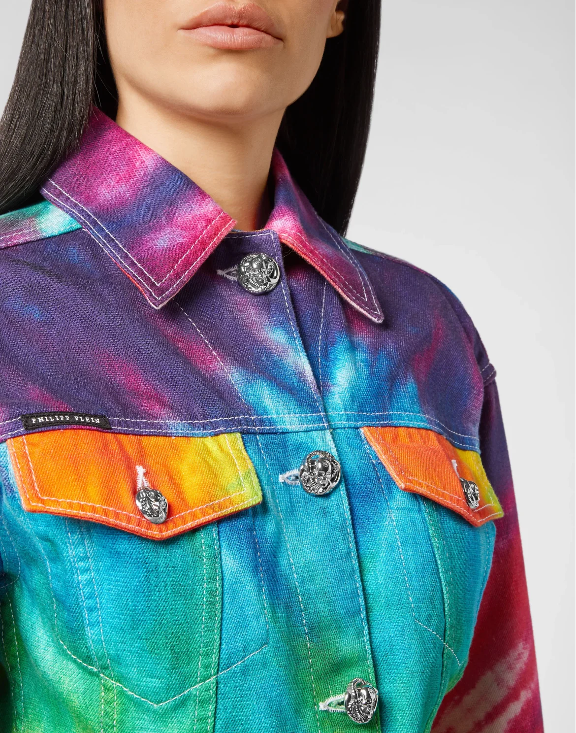 Denim Cropped Over Jacket Tie dye, цвет: Мультиколор