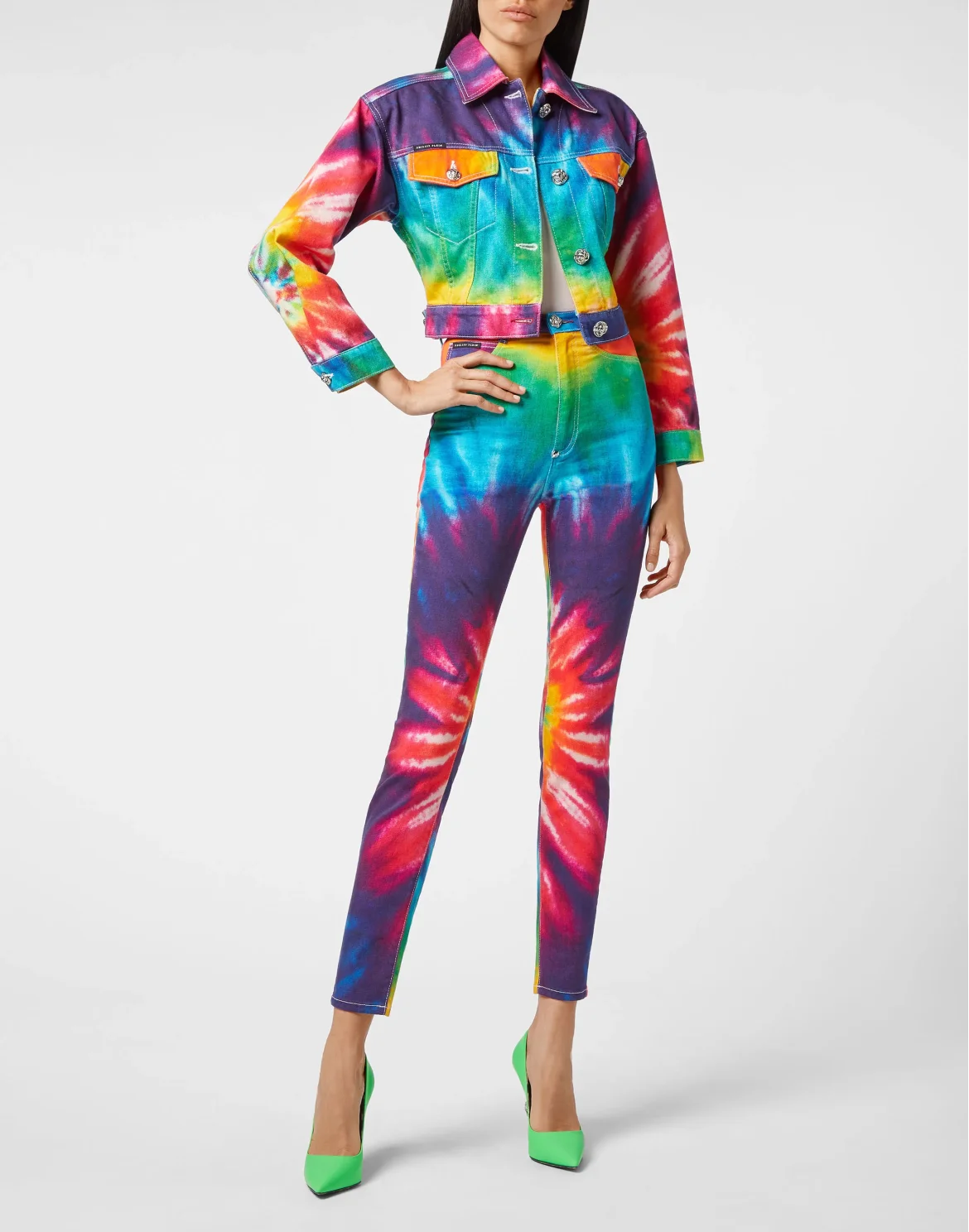 Denim Cropped Over Jacket Tie dye, цвет: Мультиколор