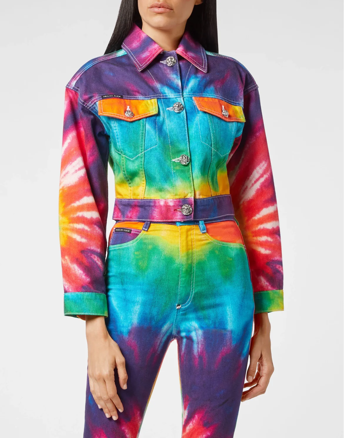 Denim Cropped Over Jacket Tie dye, цвет: Мультиколор