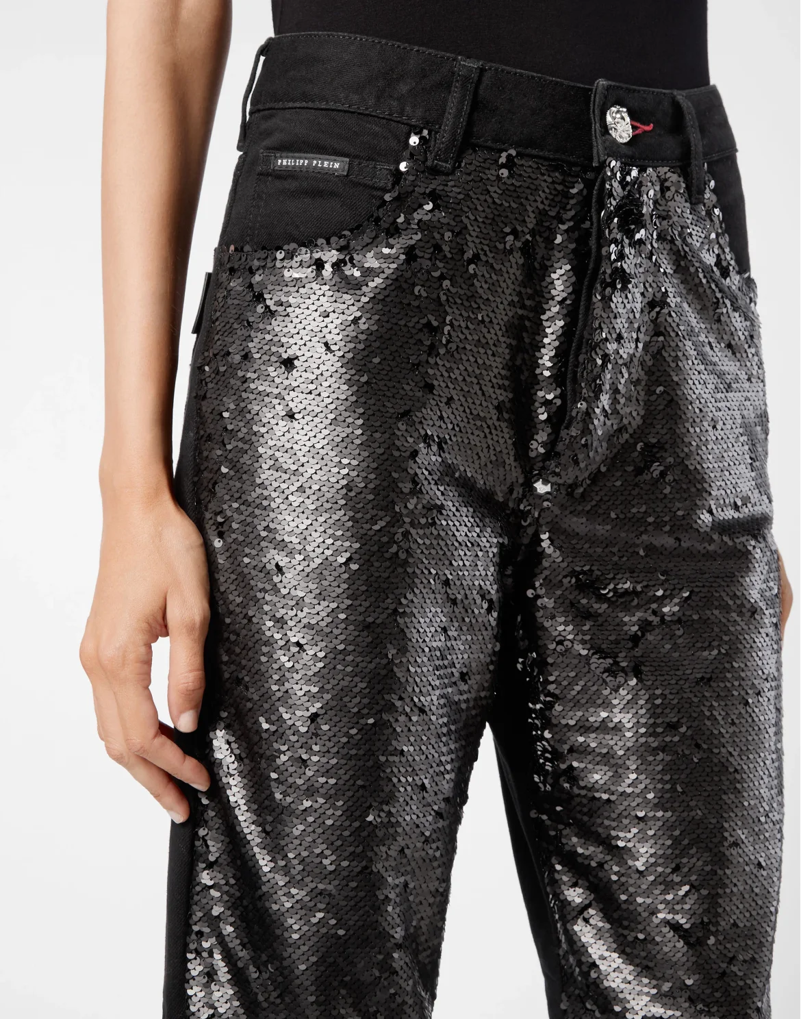 Denim High Rise Fit Paillettes Paillettes, цвет: Черный