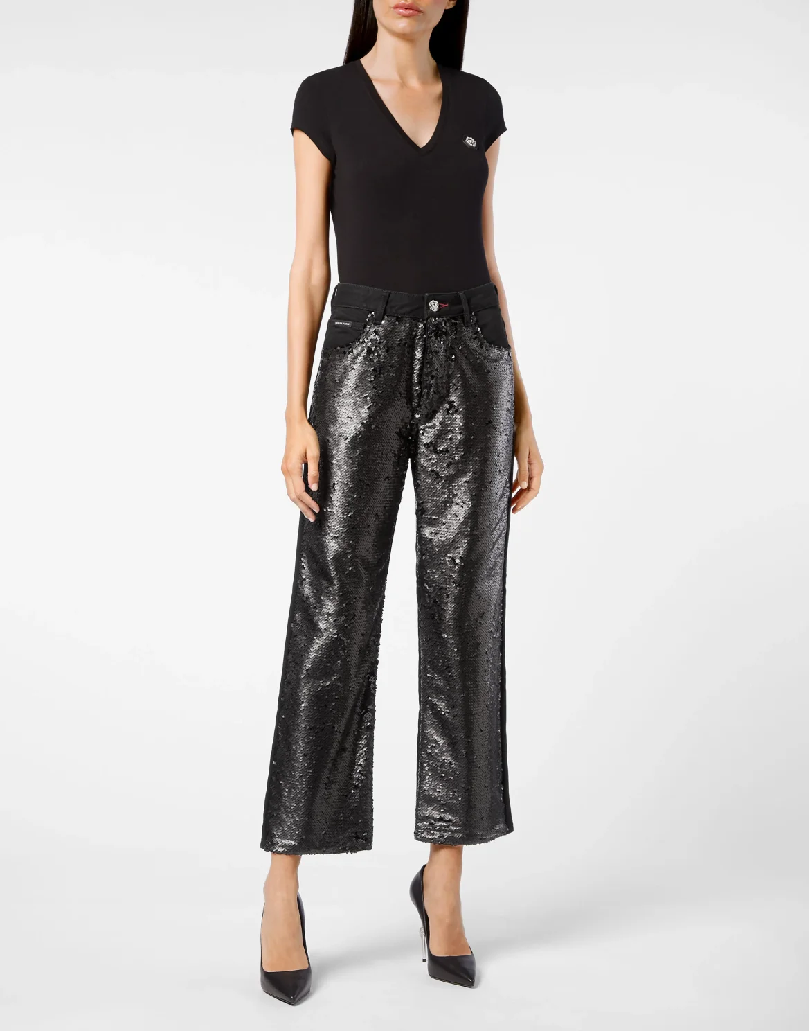 Denim High Rise Fit Paillettes Paillettes, цвет: Черный