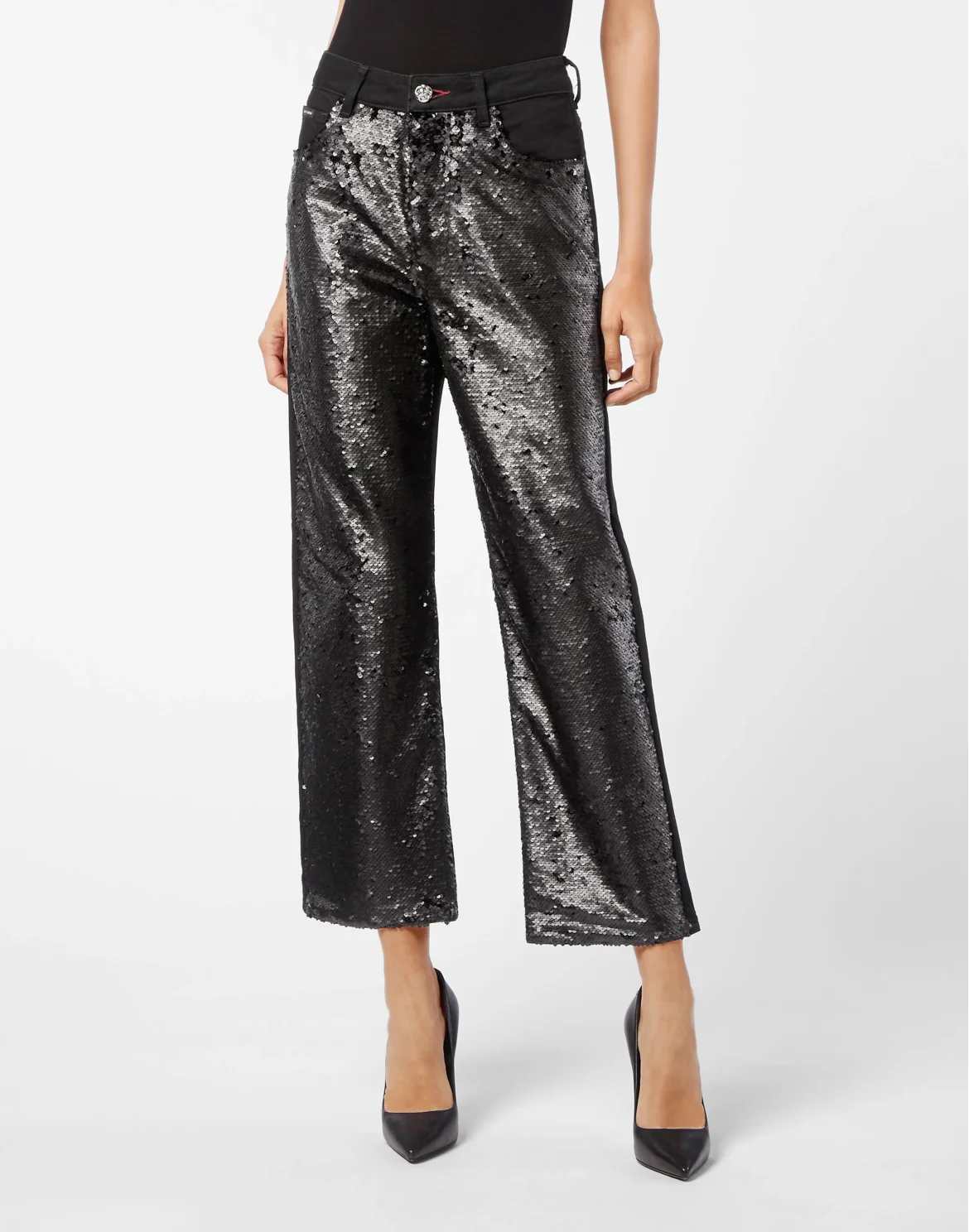 Denim High Rise Fit Paillettes Paillettes, цвет: Черный
