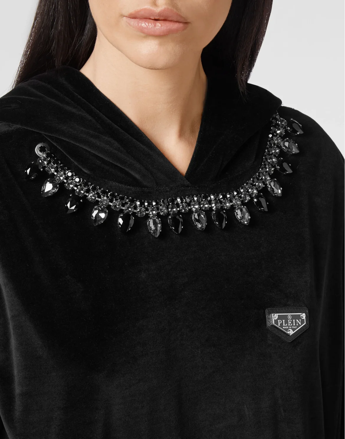 Velvet Hoodie sweatshirt Crystal Chain, цвет: Черный