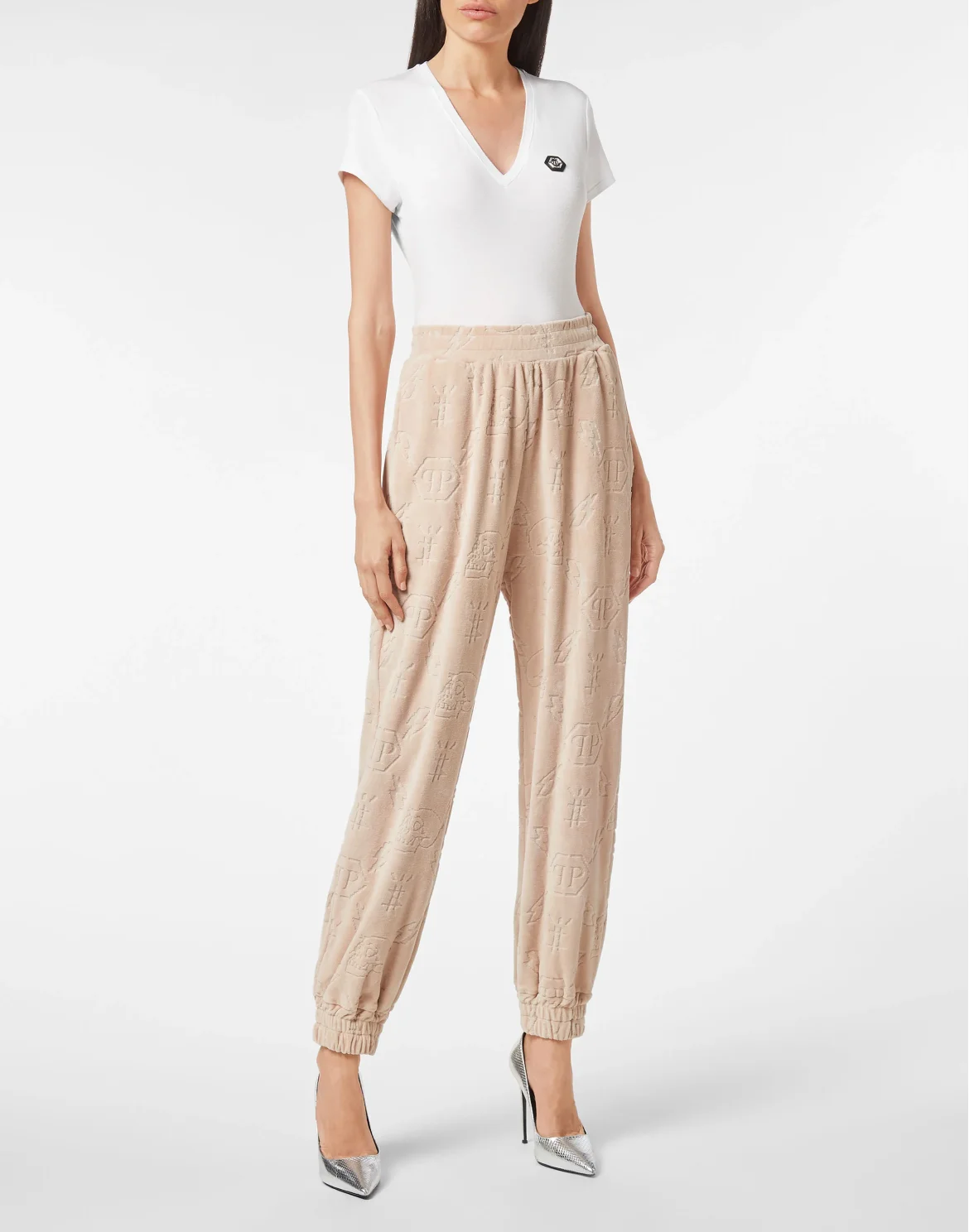 Velvet Jogging Trousers Lasered Monogram, цвет: Бежевый