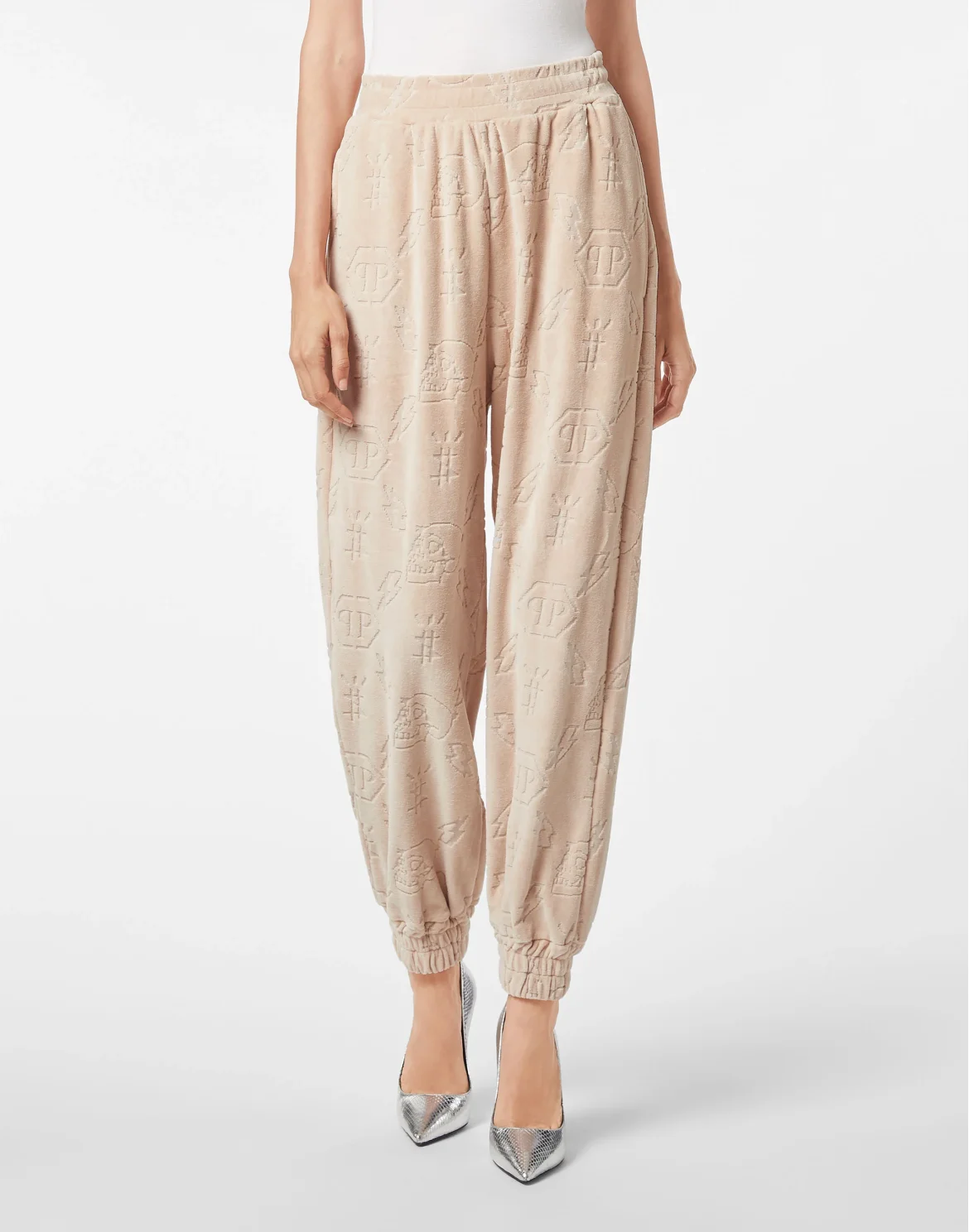 Velvet Jogging Trousers Lasered Monogram, цвет: Бежевый