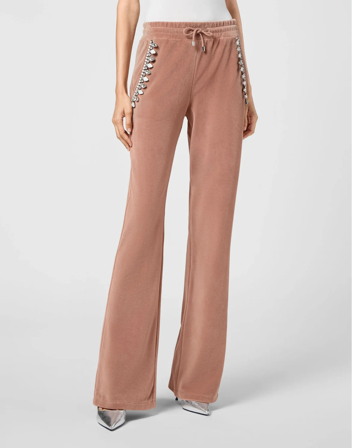 Velvet Jogging Trousers Crystal Chain, цвет: Розовый