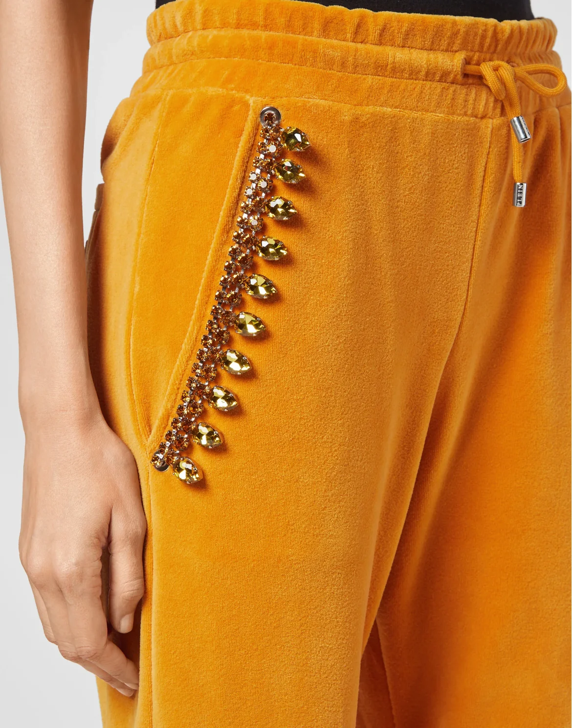 Velvet Jogging Trousers Crystal Chain, цвет: Оранжевый