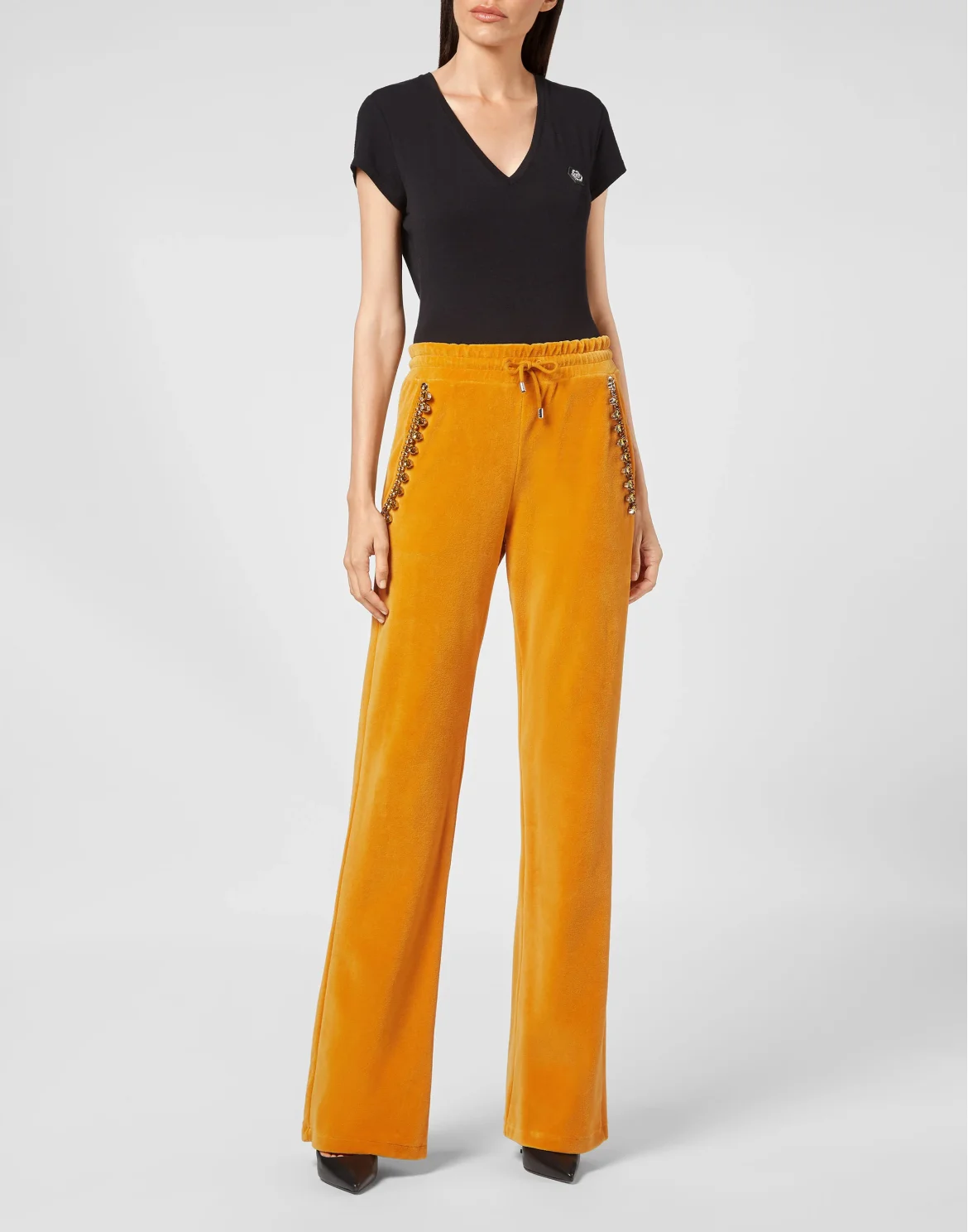 Velvet Jogging Trousers Crystal Chain, цвет: Оранжевый