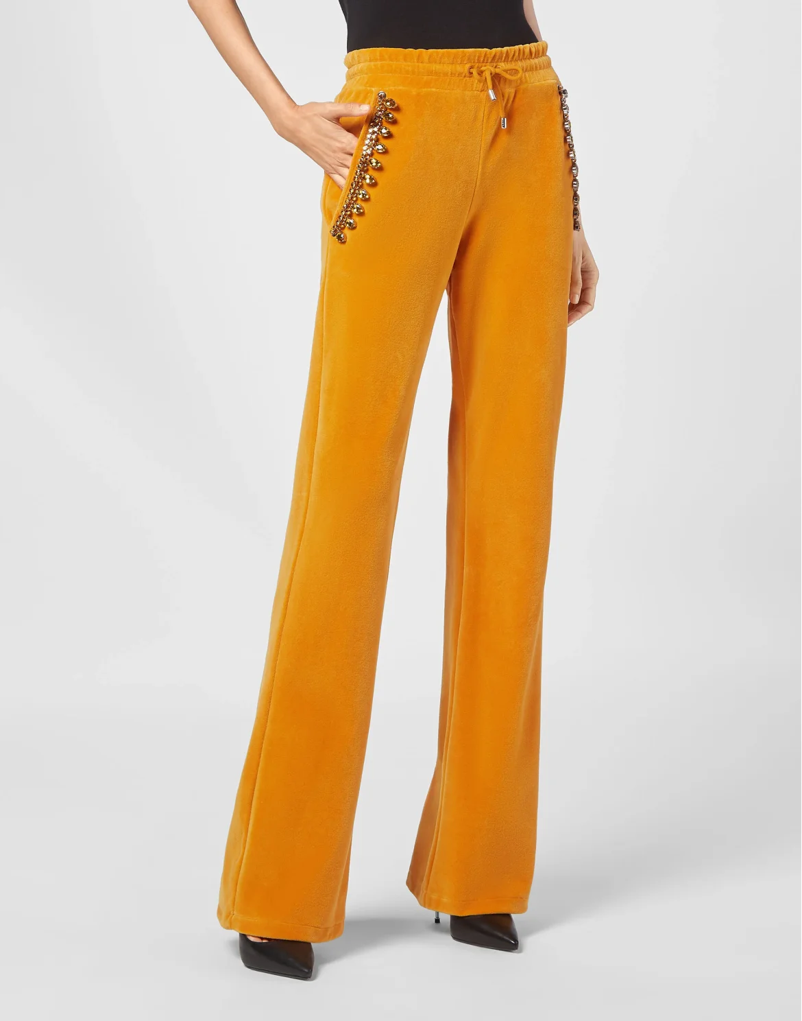 Velvet Jogging Trousers Crystal Chain, цвет: Оранжевый