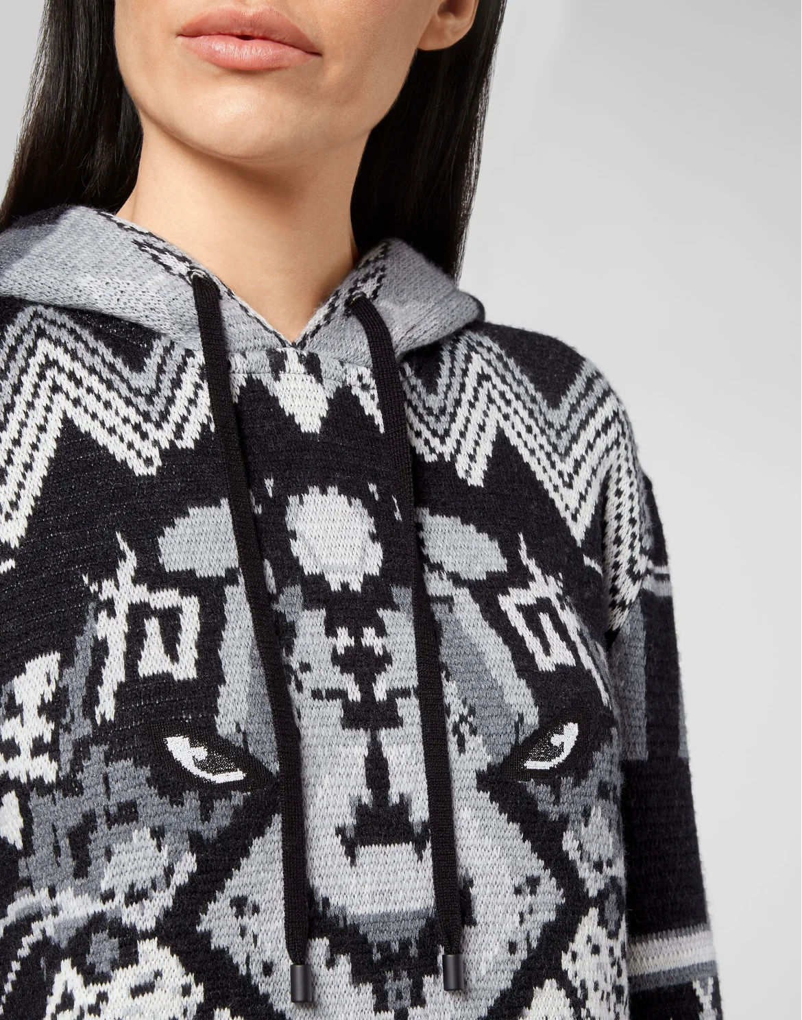 Wool Hoodie Sweater Fringe Navajo, цвет: Черный