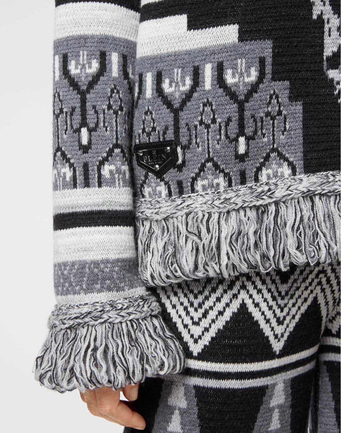 Wool Hoodie Sweater Fringe Navajo, цвет: Черный