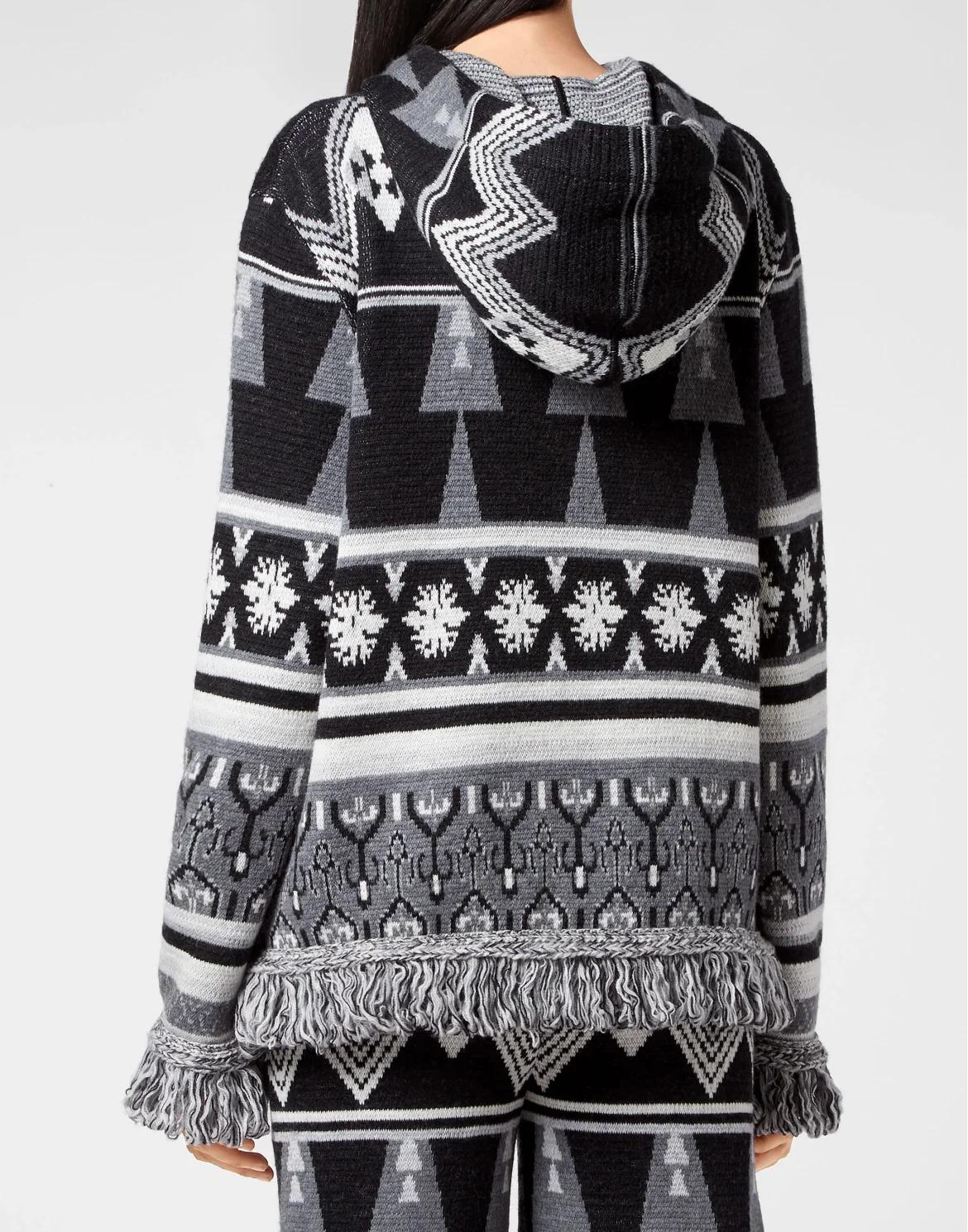 Wool Hoodie Sweater Fringe Navajo, цвет: Черный
