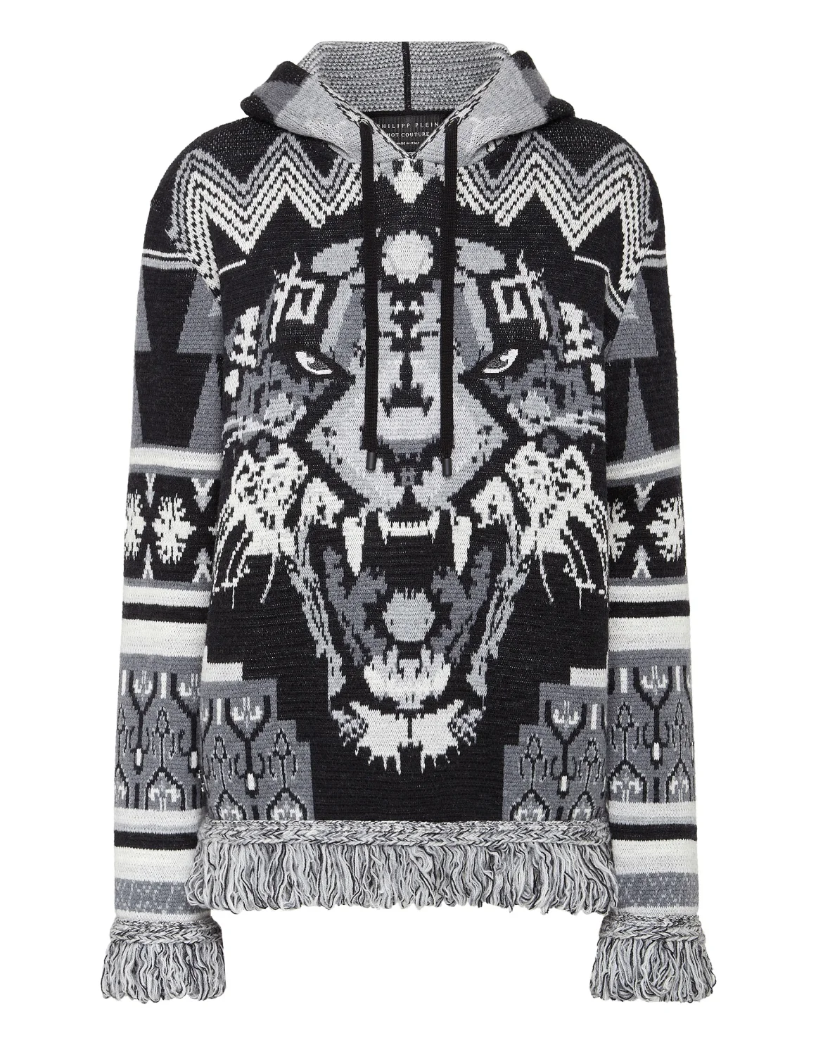 Wool Hoodie Sweater Fringe Navajo, цвет: Черный