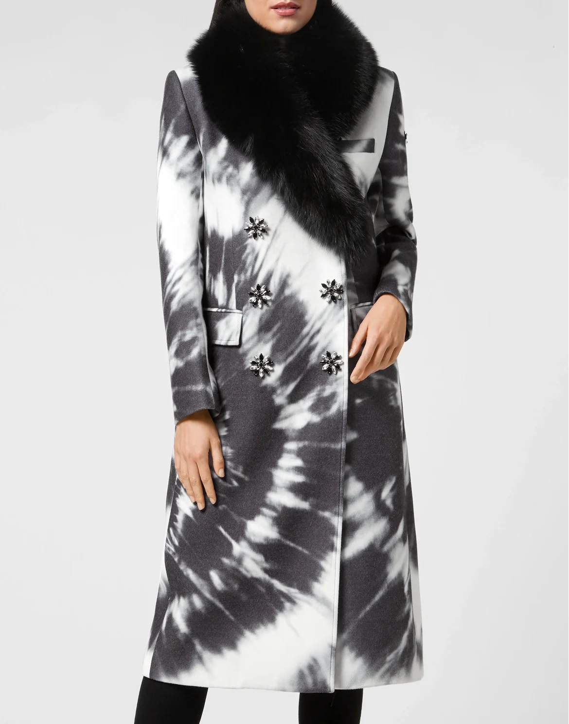 Cady Coat Long Fur Insert Tie dye, цвет: Черный