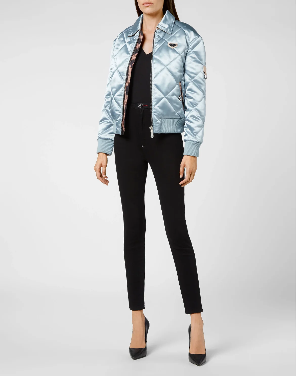 Nylon Quilted Bomber Iconic Plein, цвет: Голубой