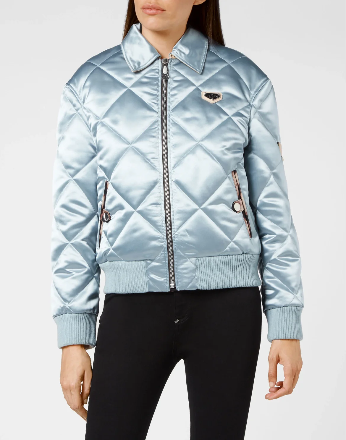 Nylon Quilted Bomber Iconic Plein, цвет: Голубой