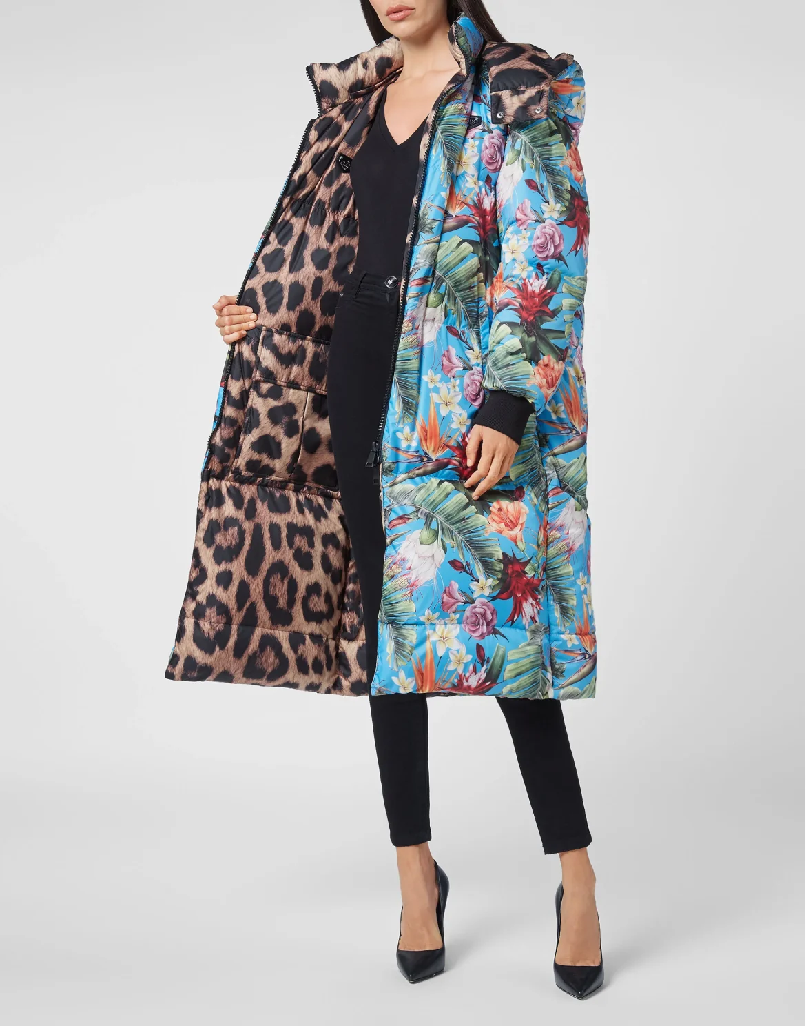 Reversible Nylon Long Jacket Iconic Plein, цвет: Леопард
