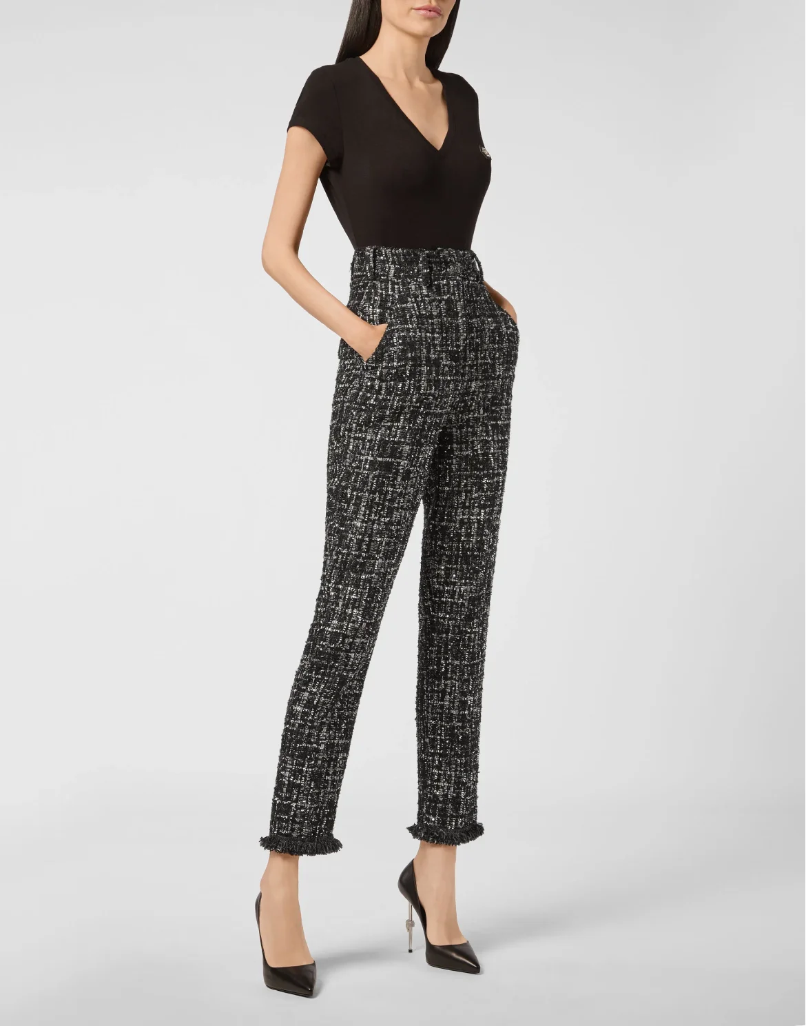Bouclé Long Trousers Embroidery, цвет: Черный
