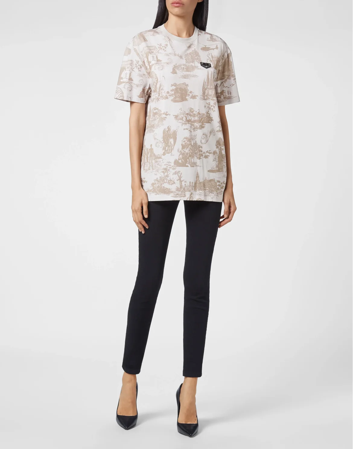 T-shirt Round Neck SS Crystal Chain En PLEIN air, цвет: Бежевый