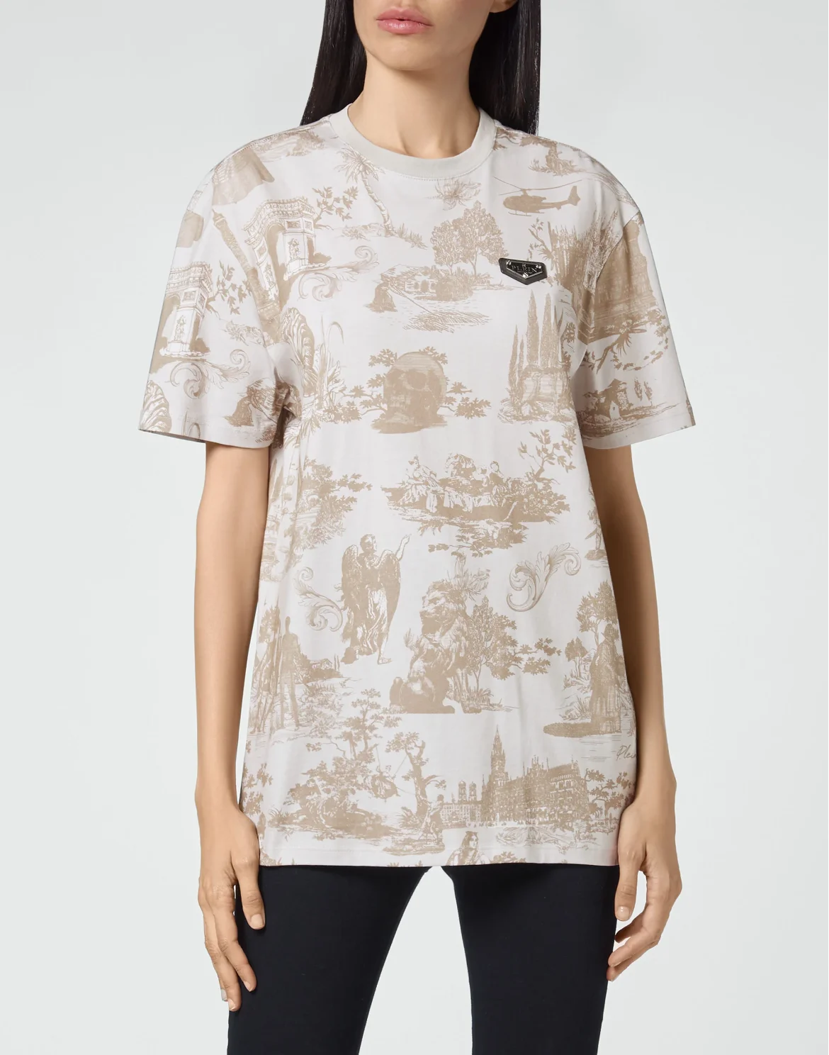 T-shirt Round Neck SS Crystal Chain En PLEIN air, цвет: Бежевый