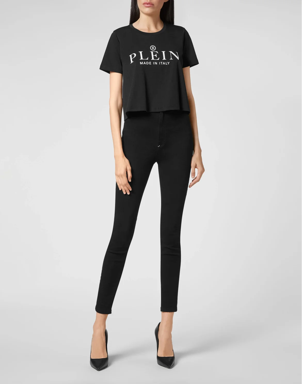 T-shirt Round Neck SS Crop Iconic Plein, цвет: Черный