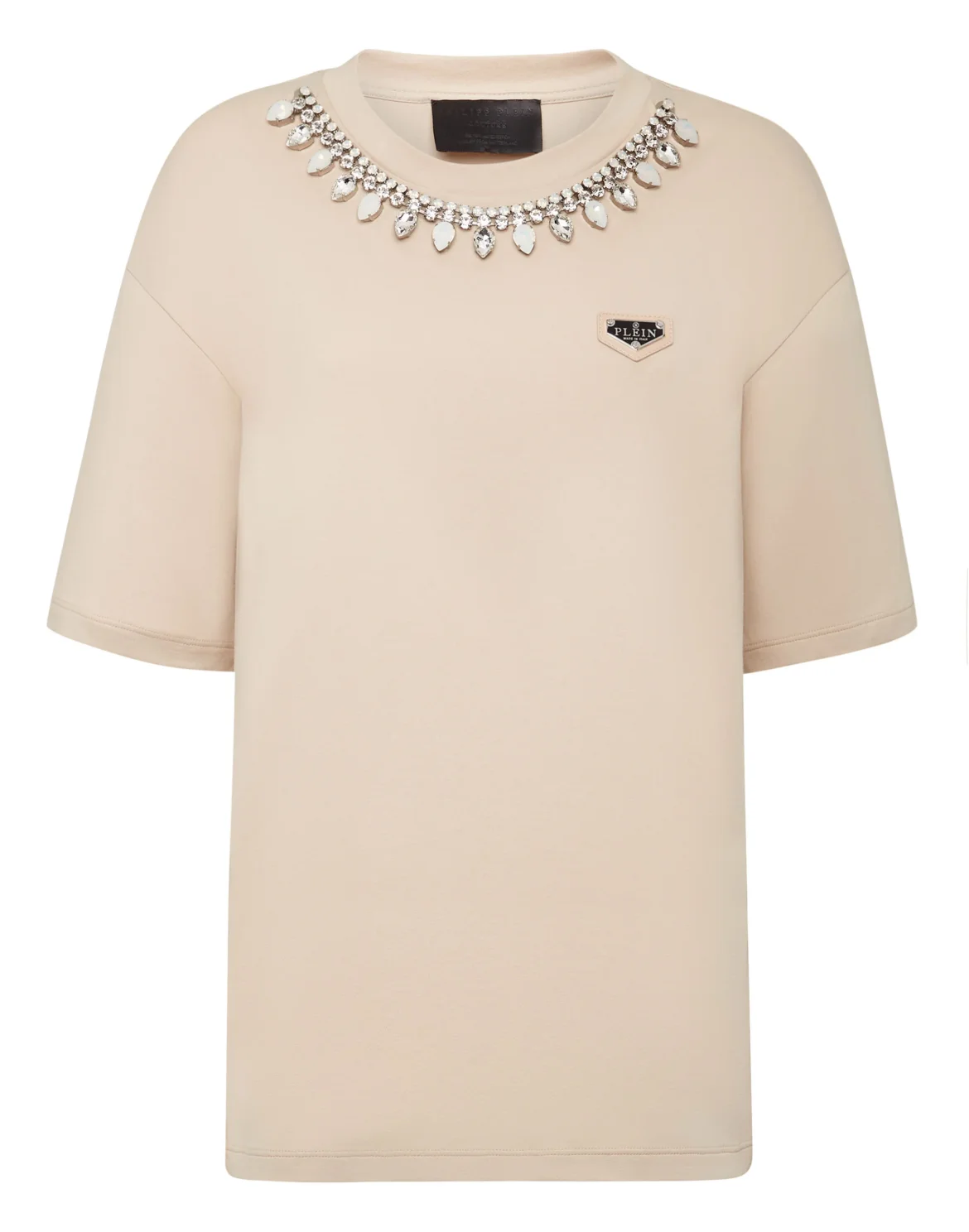 T-shirt Round Neck SS Crystal Chain, цвет: Бежевый
