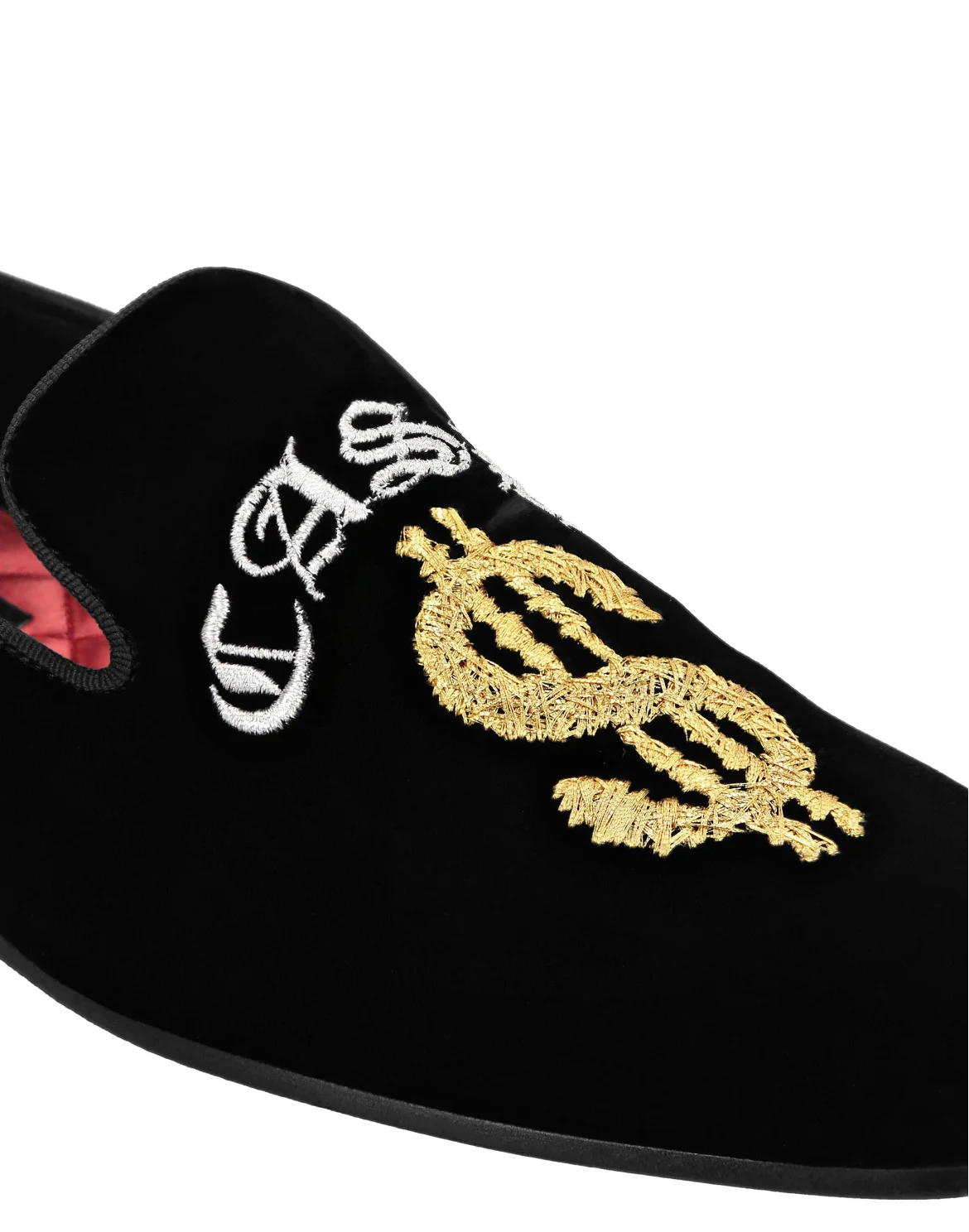 Velvet Loafers Embroidery Money, цвет: Черный