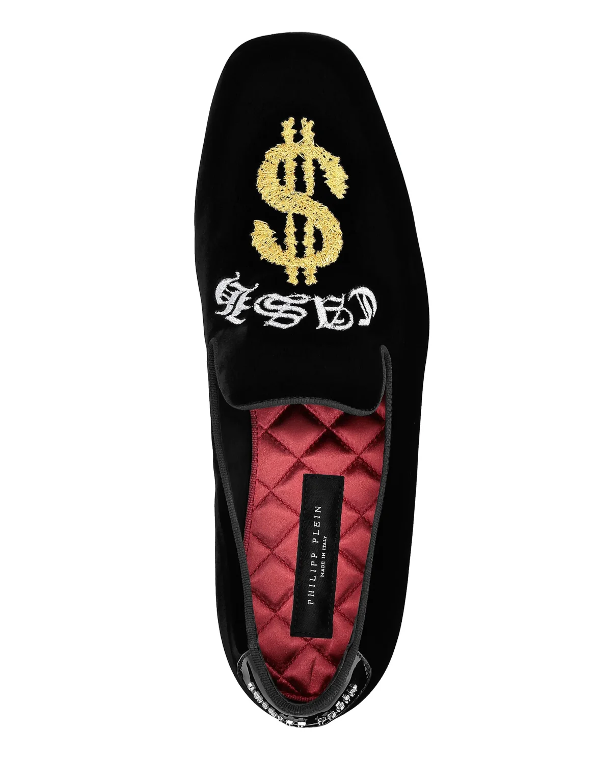 Velvet Loafers Embroidery Money, цвет: Черный