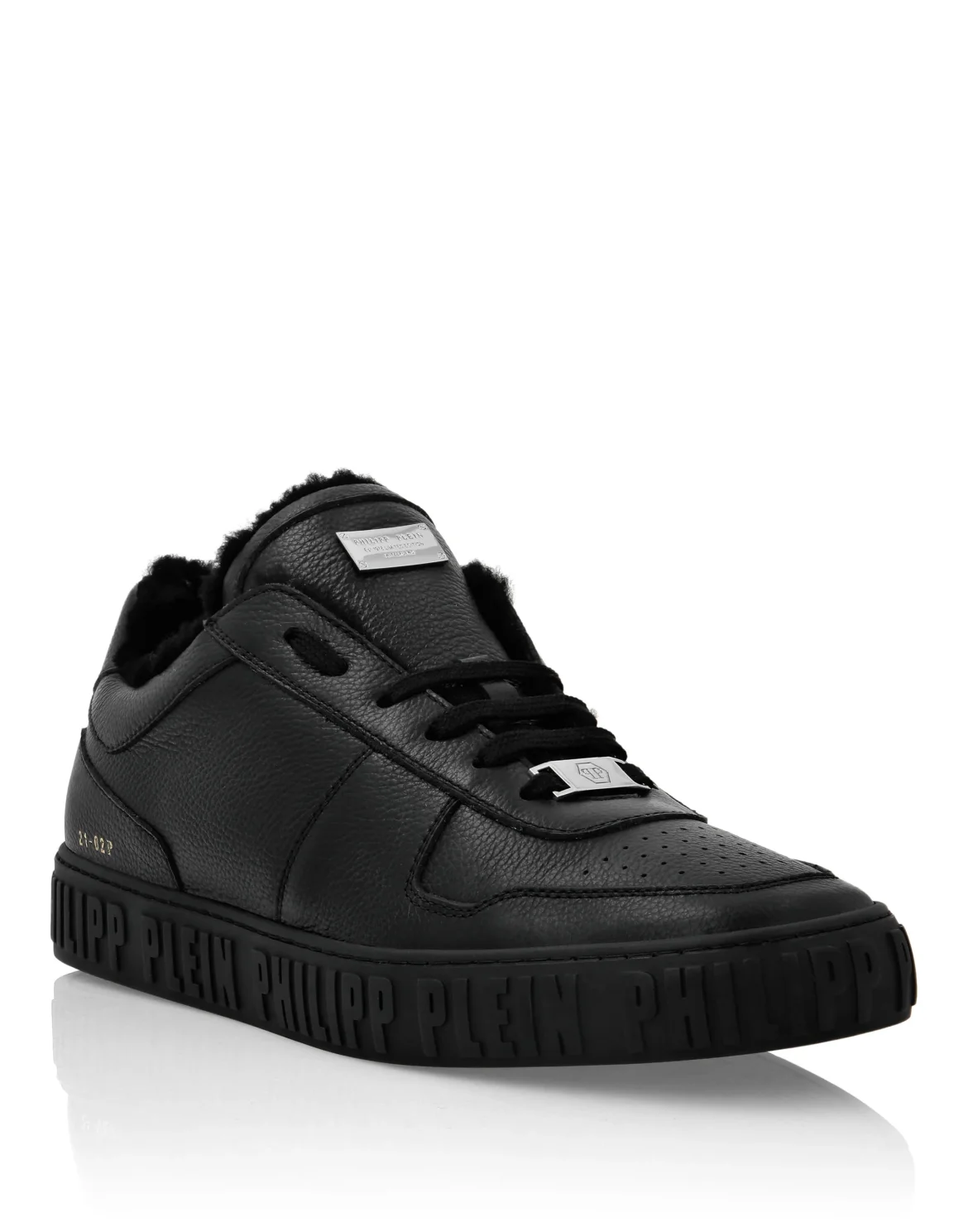 Leather Lo-Top Sneakers Shearling lining King Power, цвет: Черный
