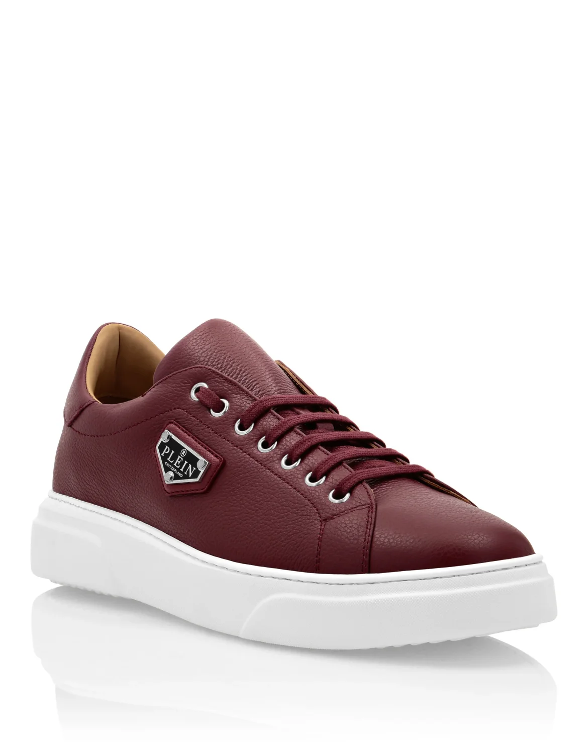 Leather Lo-Top Sneakers Iconic Plein, цвет: Красный