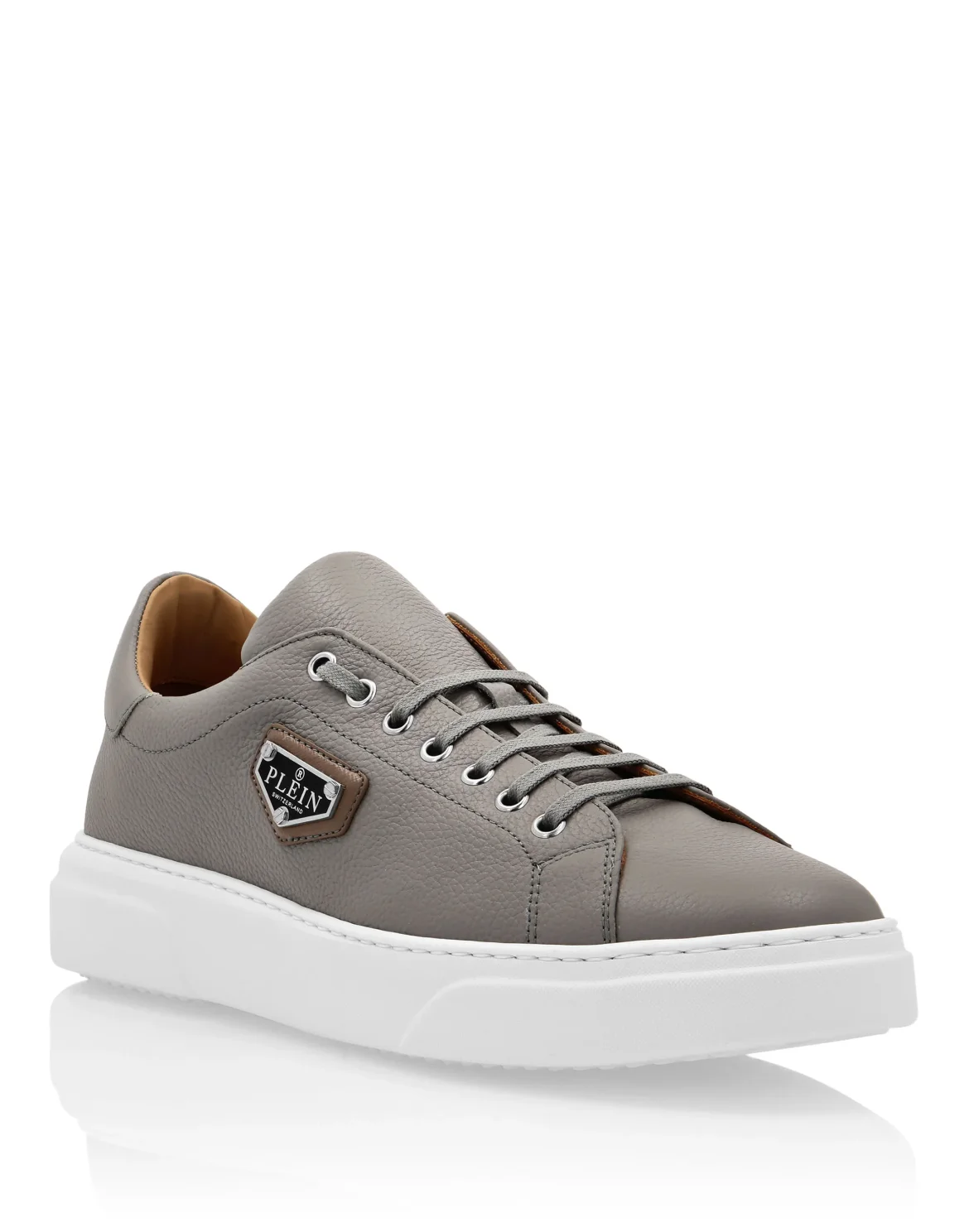 Leather Lo-Top Sneakers Iconic Plein, цвет: Серый
