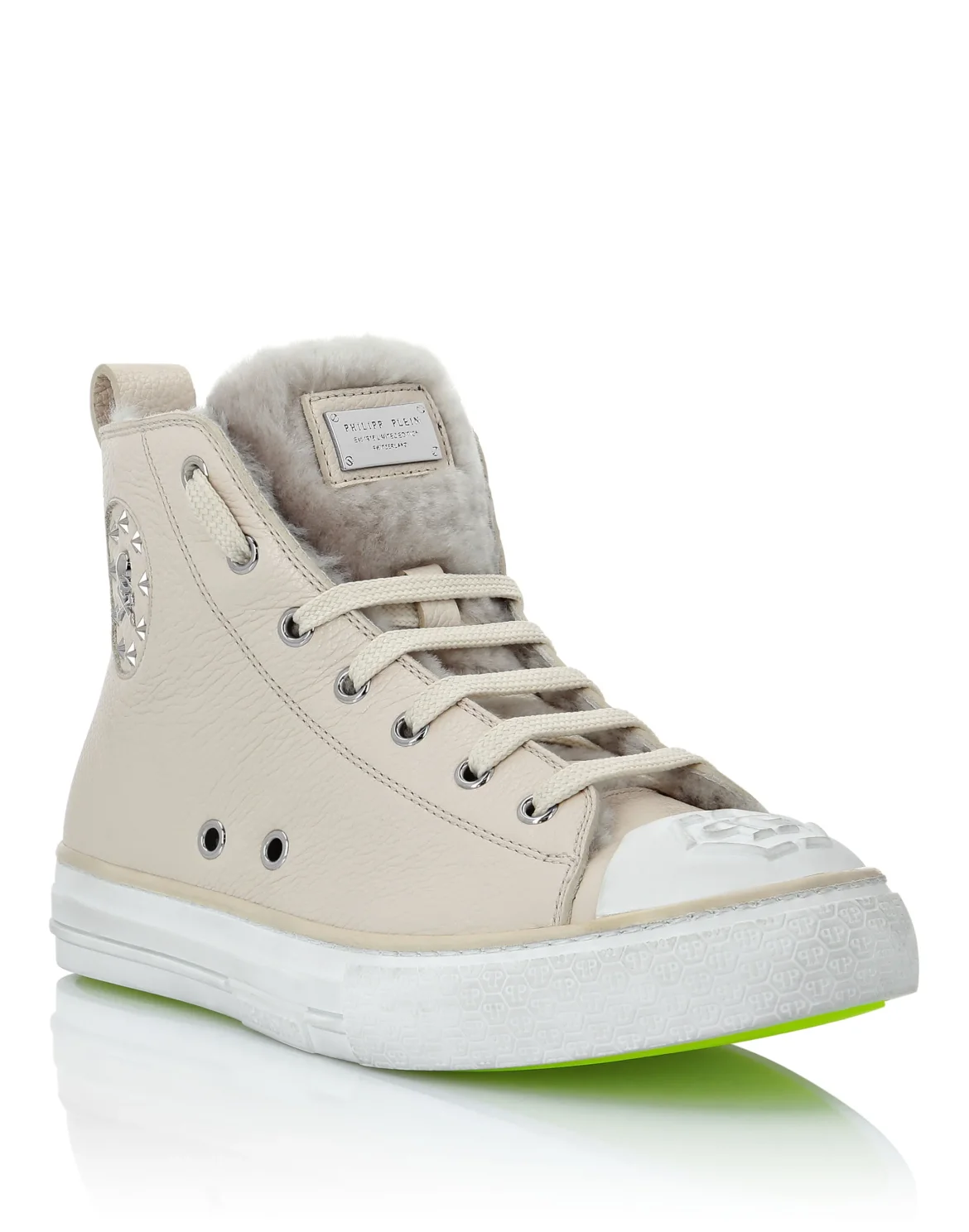 Leather Hi-Top Sneakers shearling lining Megastar, цвет: Бежевый