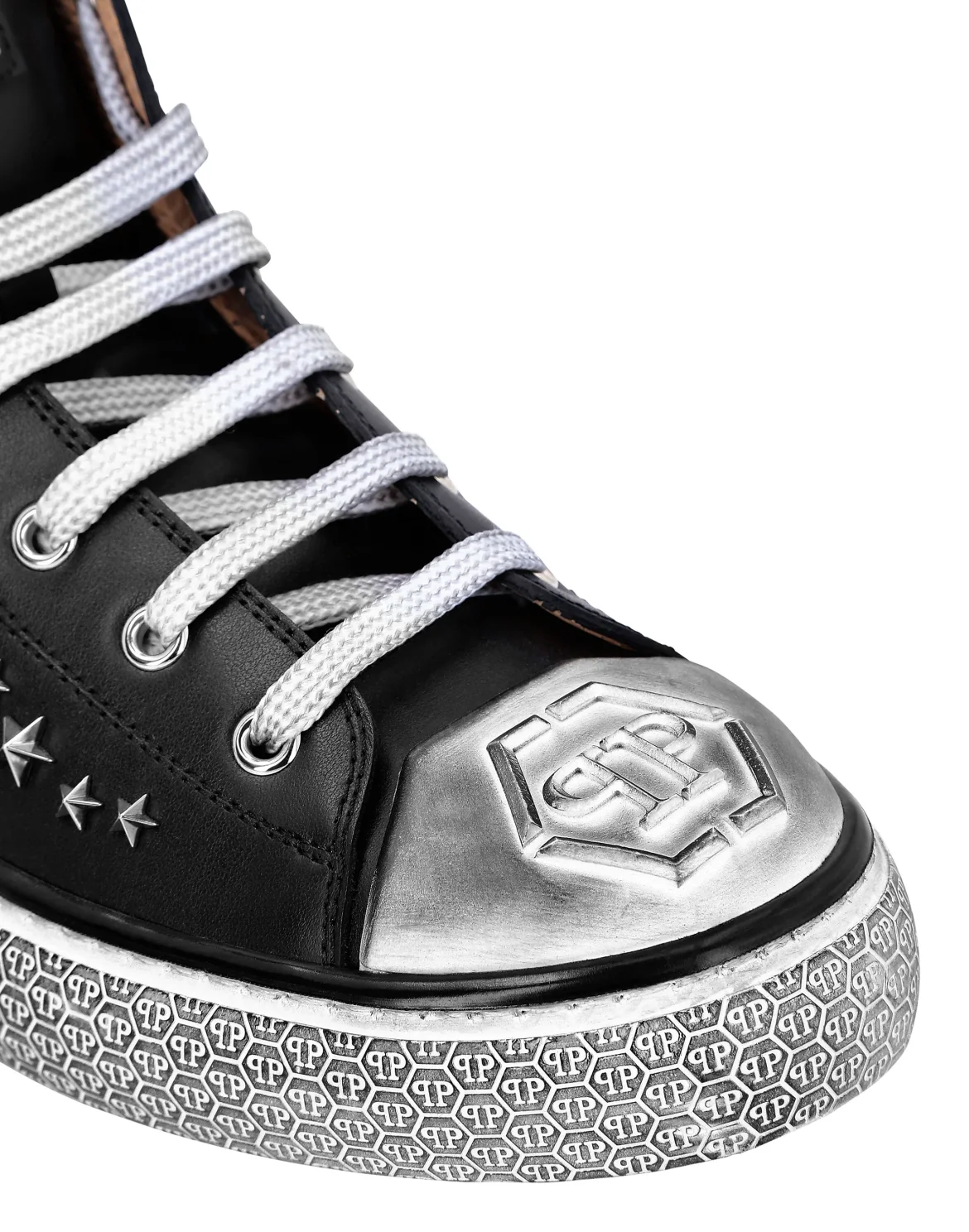 Leather Hi-Top Sneakers Studs stars Megastar, цвет: Черный