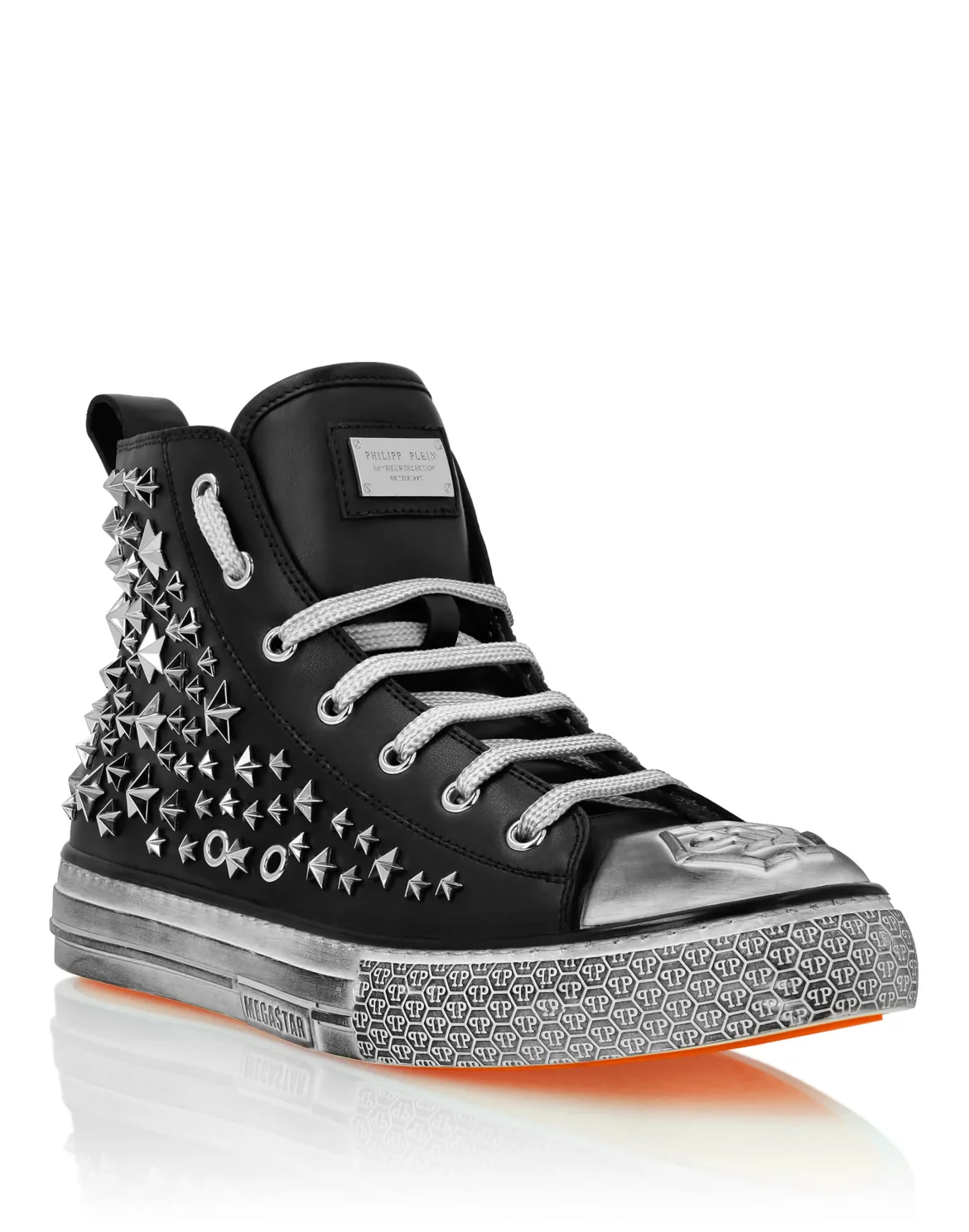 Leather Hi-Top Sneakers Studs stars Megastar, цвет: Черный