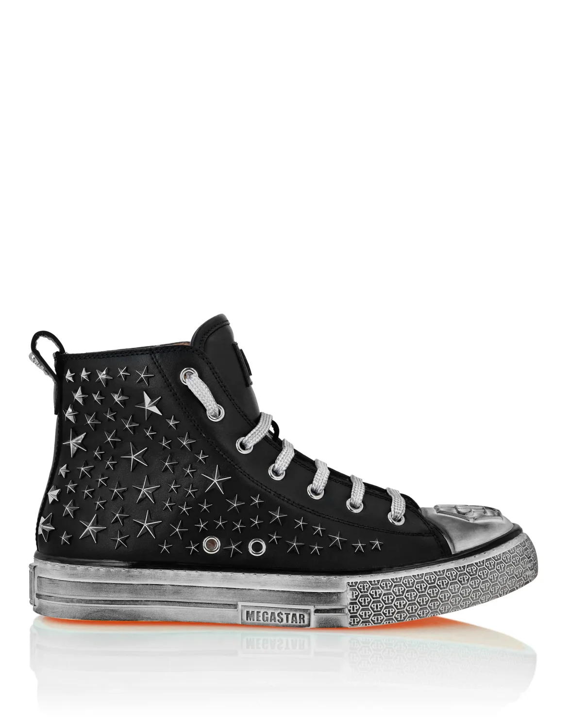 Leather Hi-Top Sneakers Studs stars Megastar, цвет: Черный
