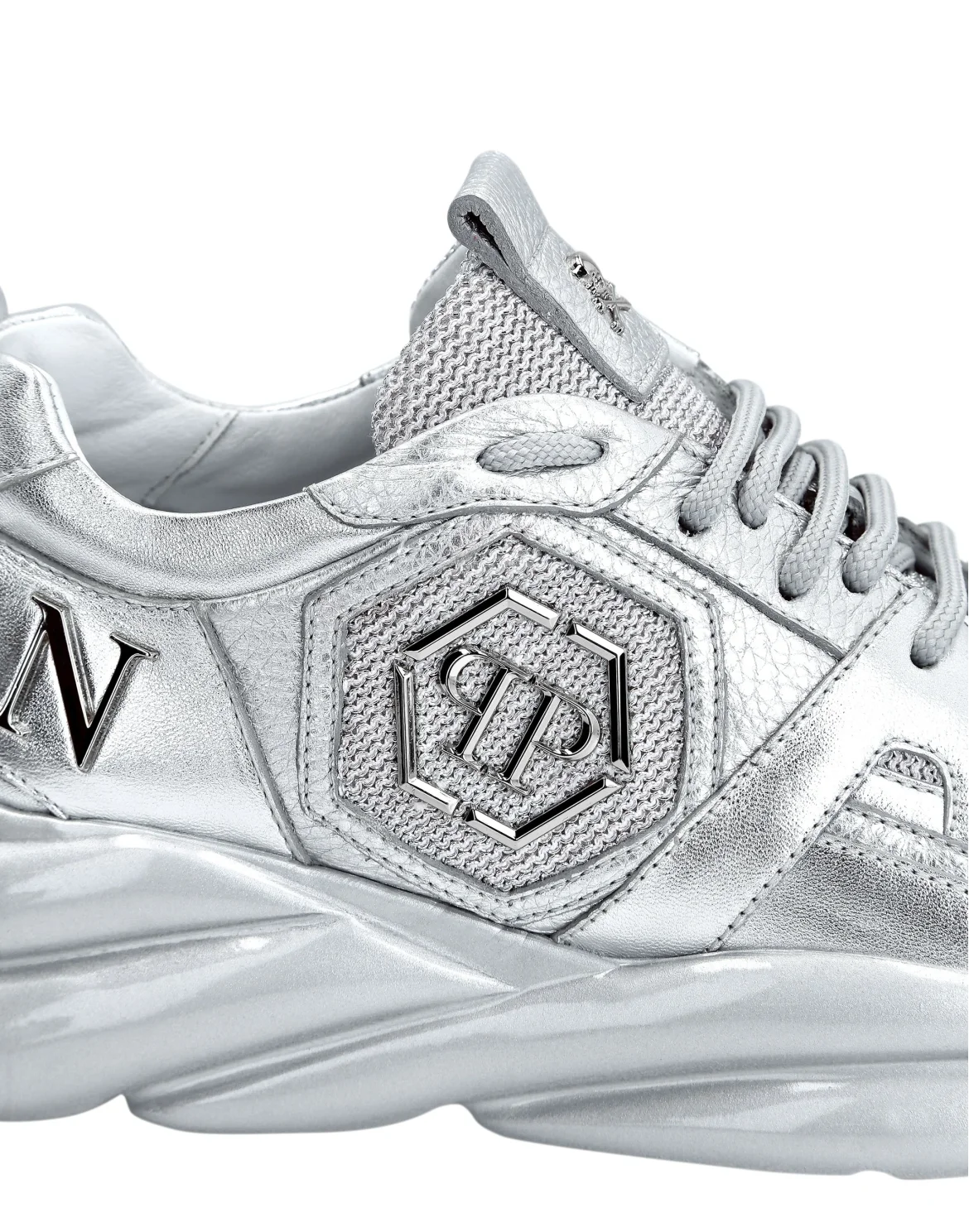 Runner mix materials Iconic Plein Plein Hurricane, цвет: Серебристый