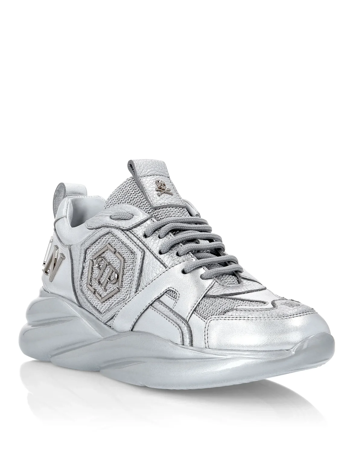 Runner mix materials Iconic Plein Plein Hurricane, цвет: Серебристый