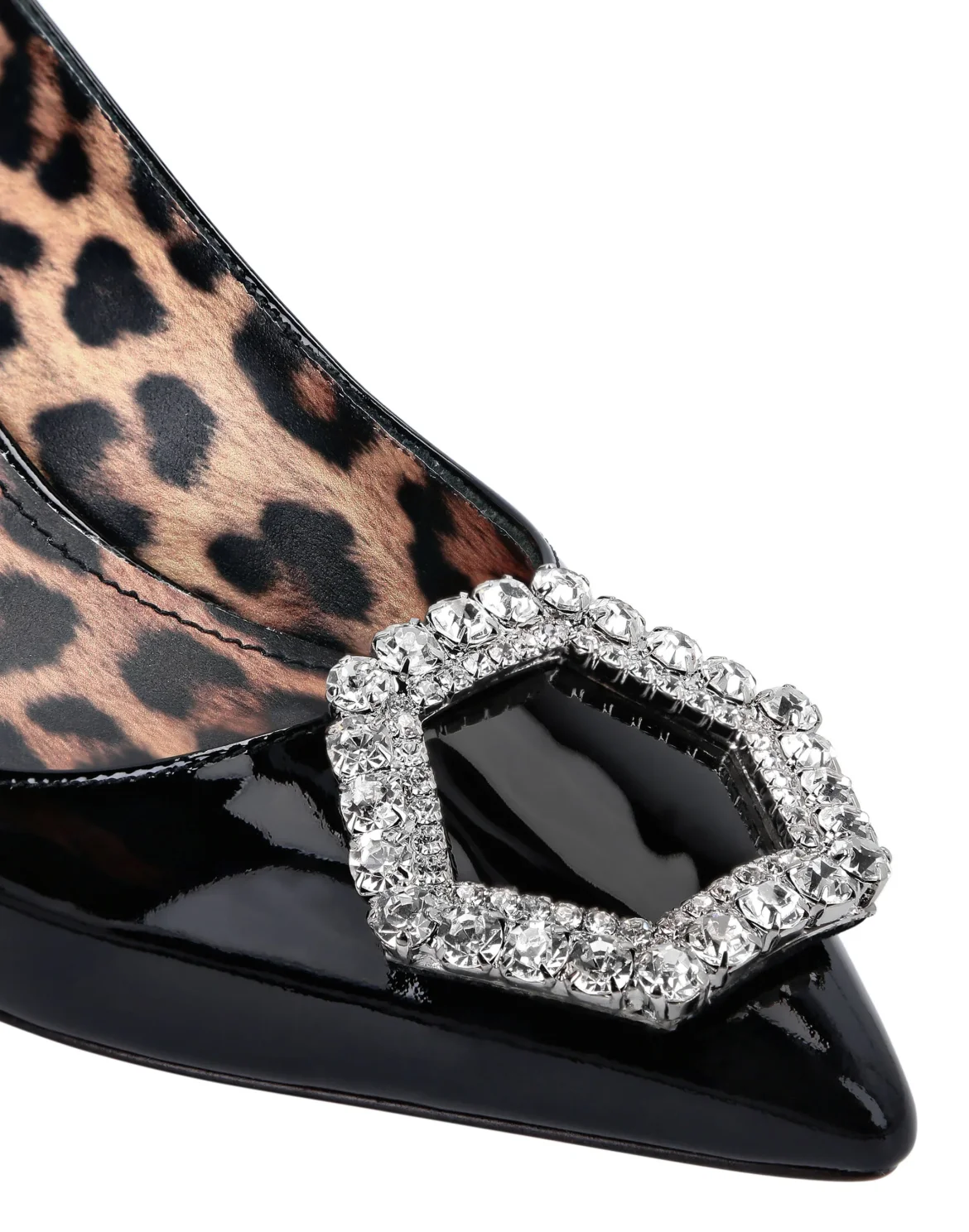 Patent Leather Slingback Low Heels Crystal Hexagon, цвет: Черный