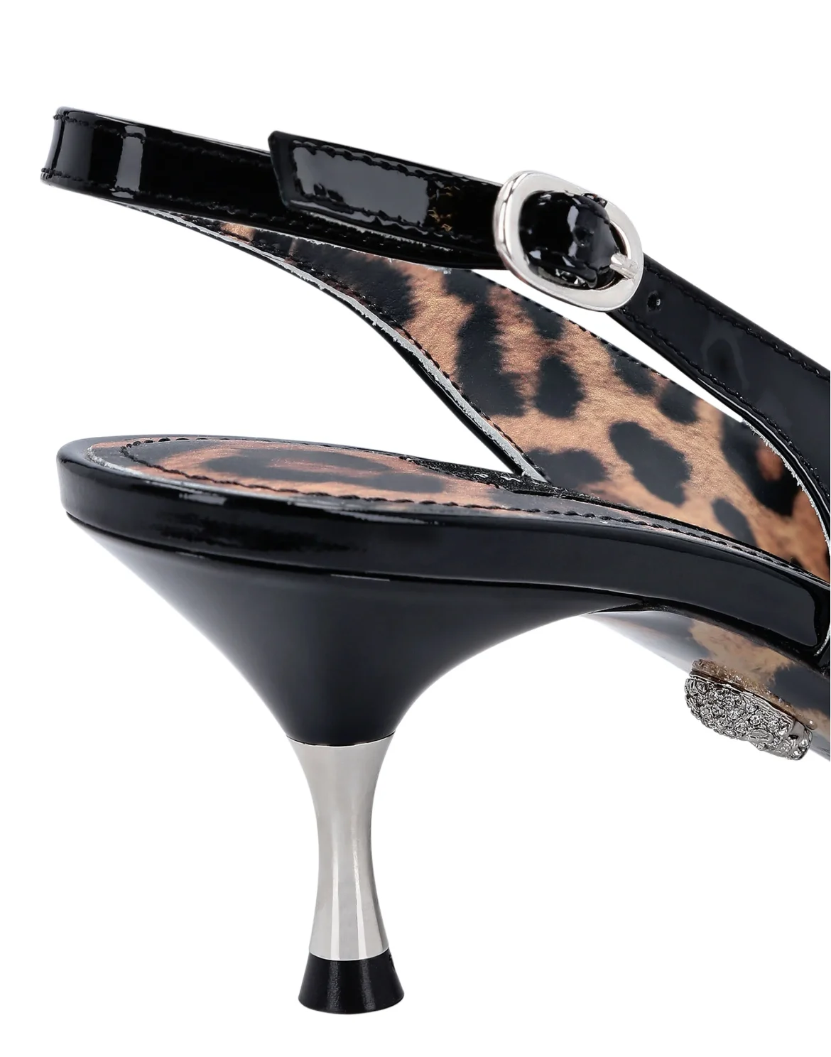 Patent Leather Slingback Low Heels Crystal Hexagon, цвет: Черный