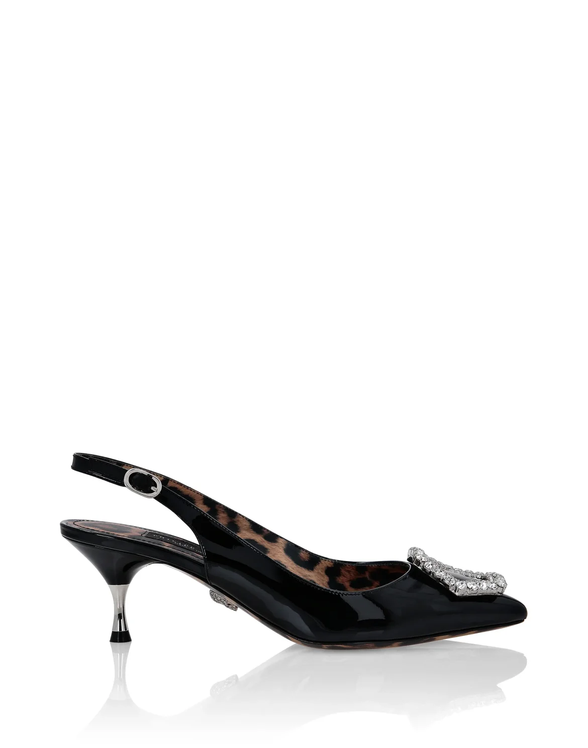 Patent Leather Slingback Low Heels Crystal Hexagon, цвет: Черный