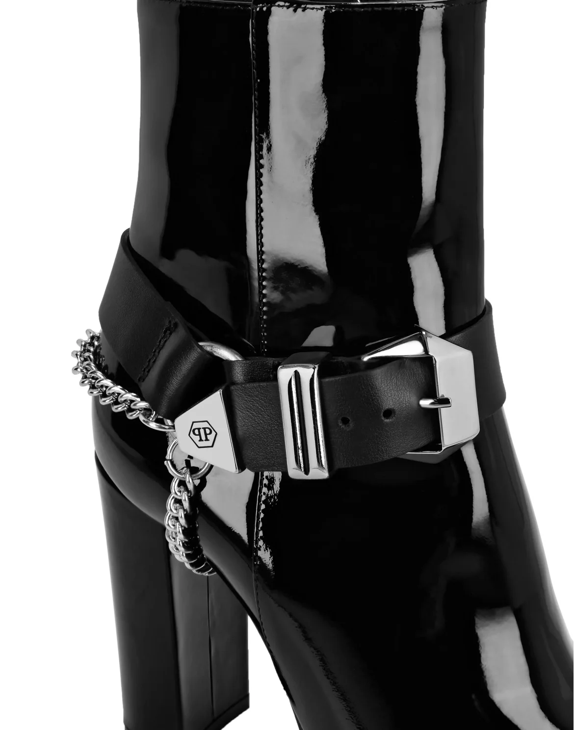Patent Leather Boots Lo-Heels High Iconic Plein, цвет: Черный