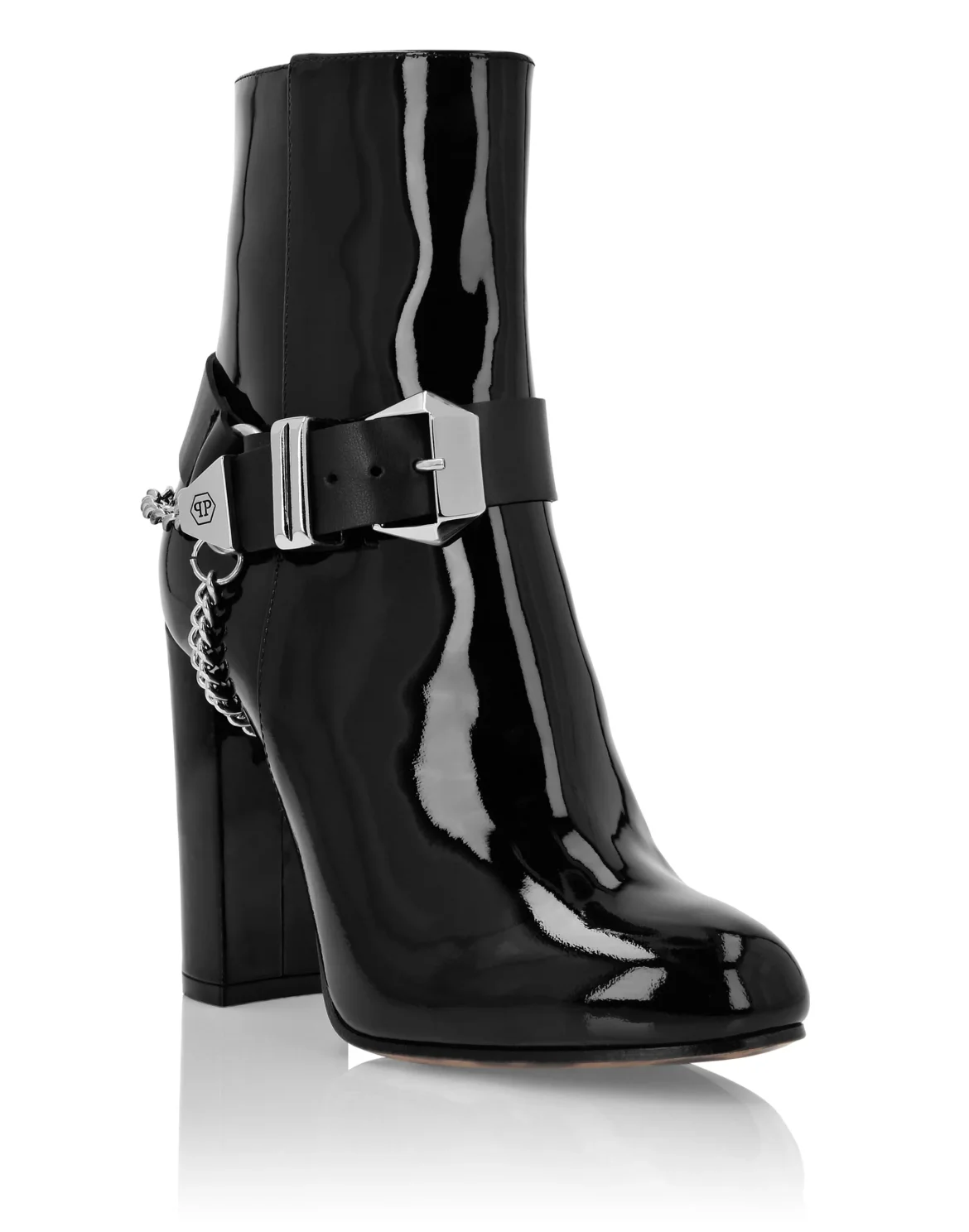 Patent Leather Boots Lo-Heels High Iconic Plein, цвет: Черный