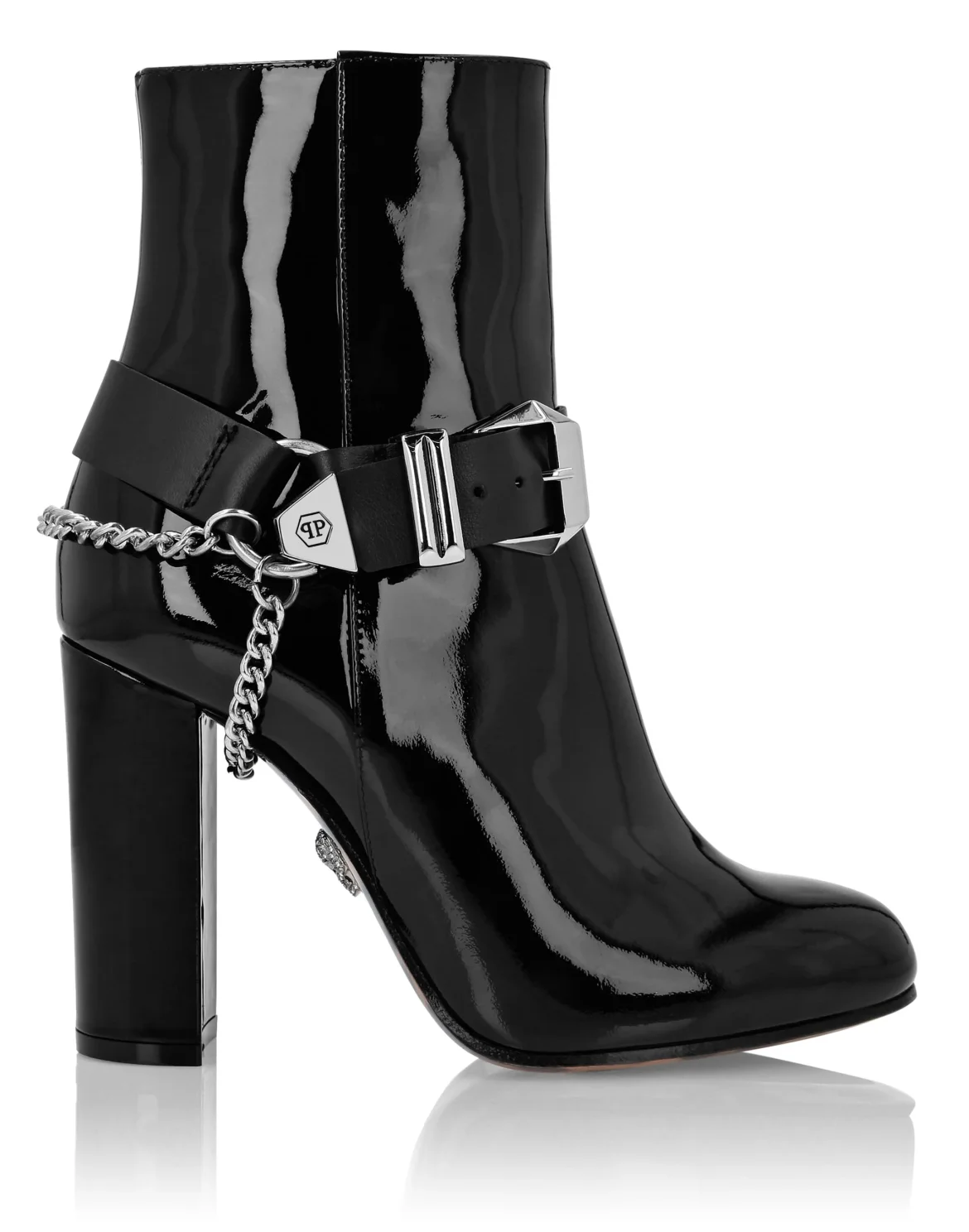 Patent Leather Boots Lo-Heels High Iconic Plein, цвет: Черный