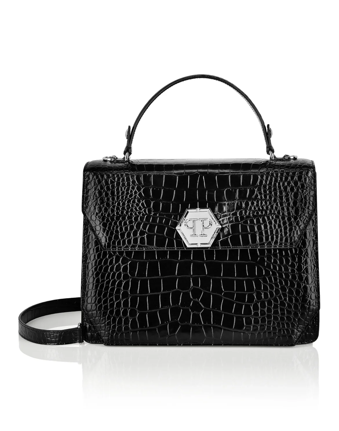 Leather Big Handle bag Cocco print Hexagon, цвет: Черный
