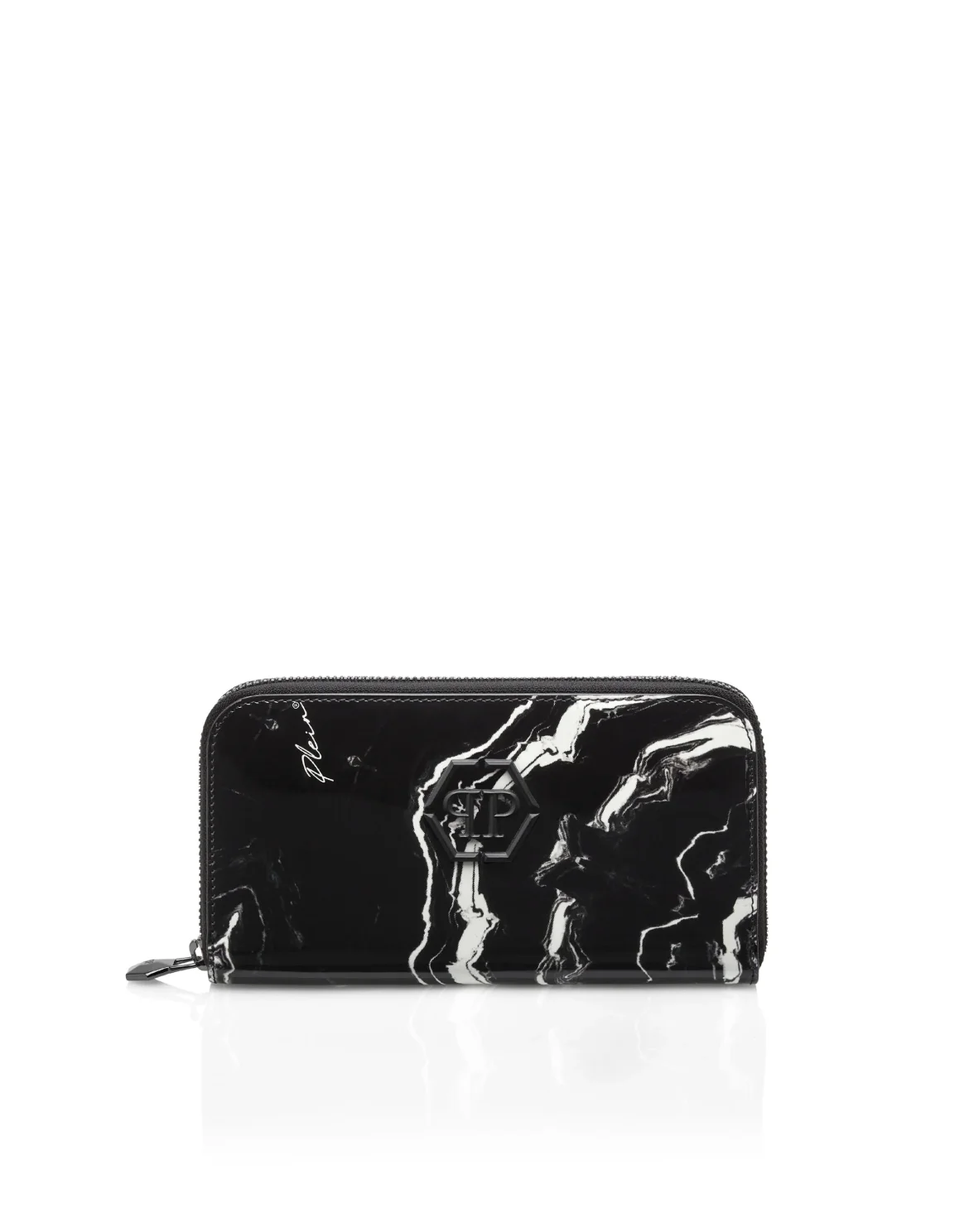 Leather Zip Wallet Marble, цвет: Черный