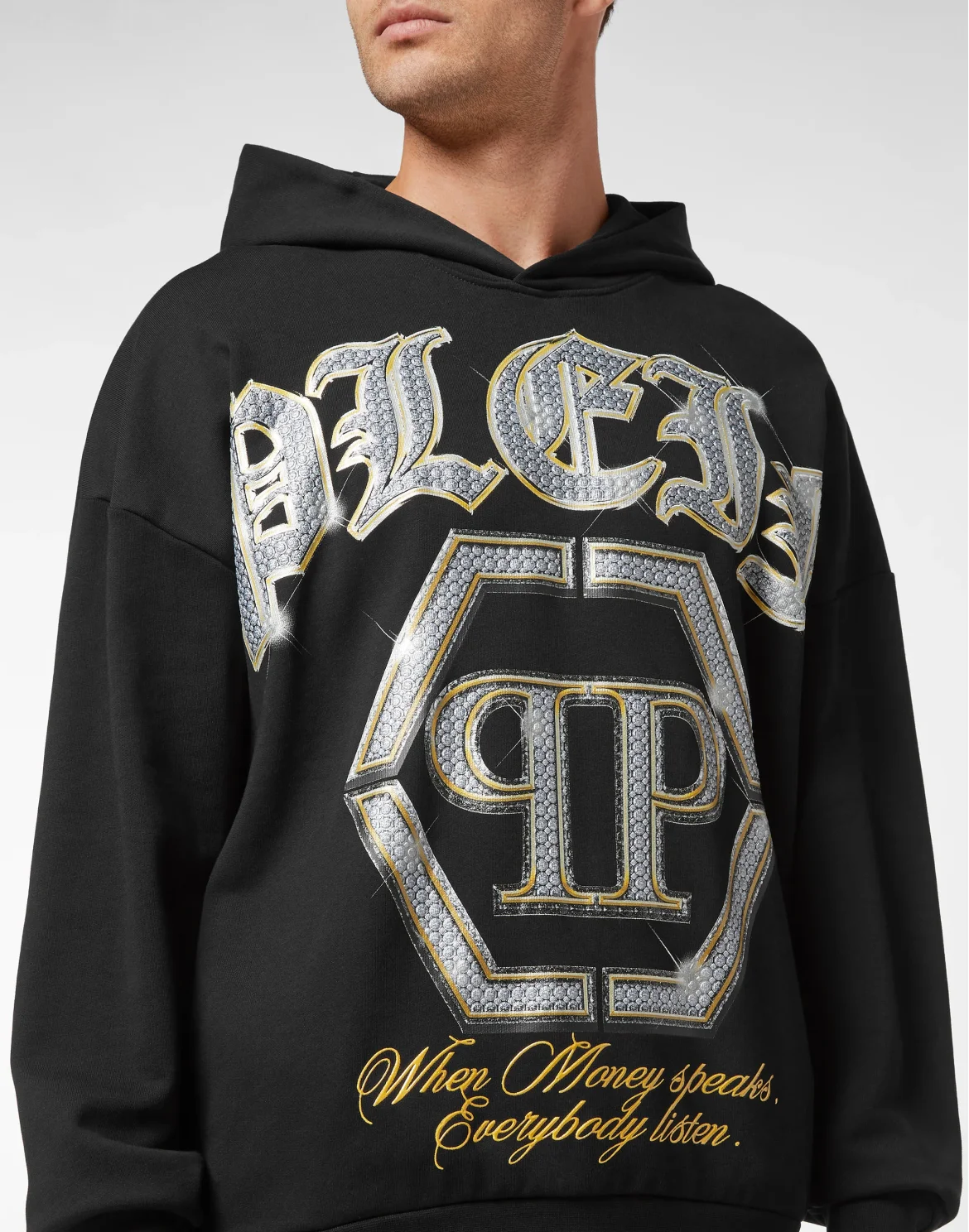 Hoodie Sweatshirt with Crystals, цвет: Черный