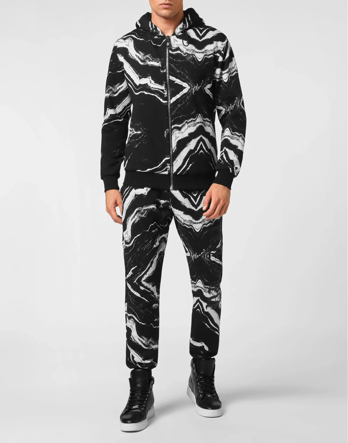Jogging tracksuit:Top/Trousers Marble, цвет: Черный