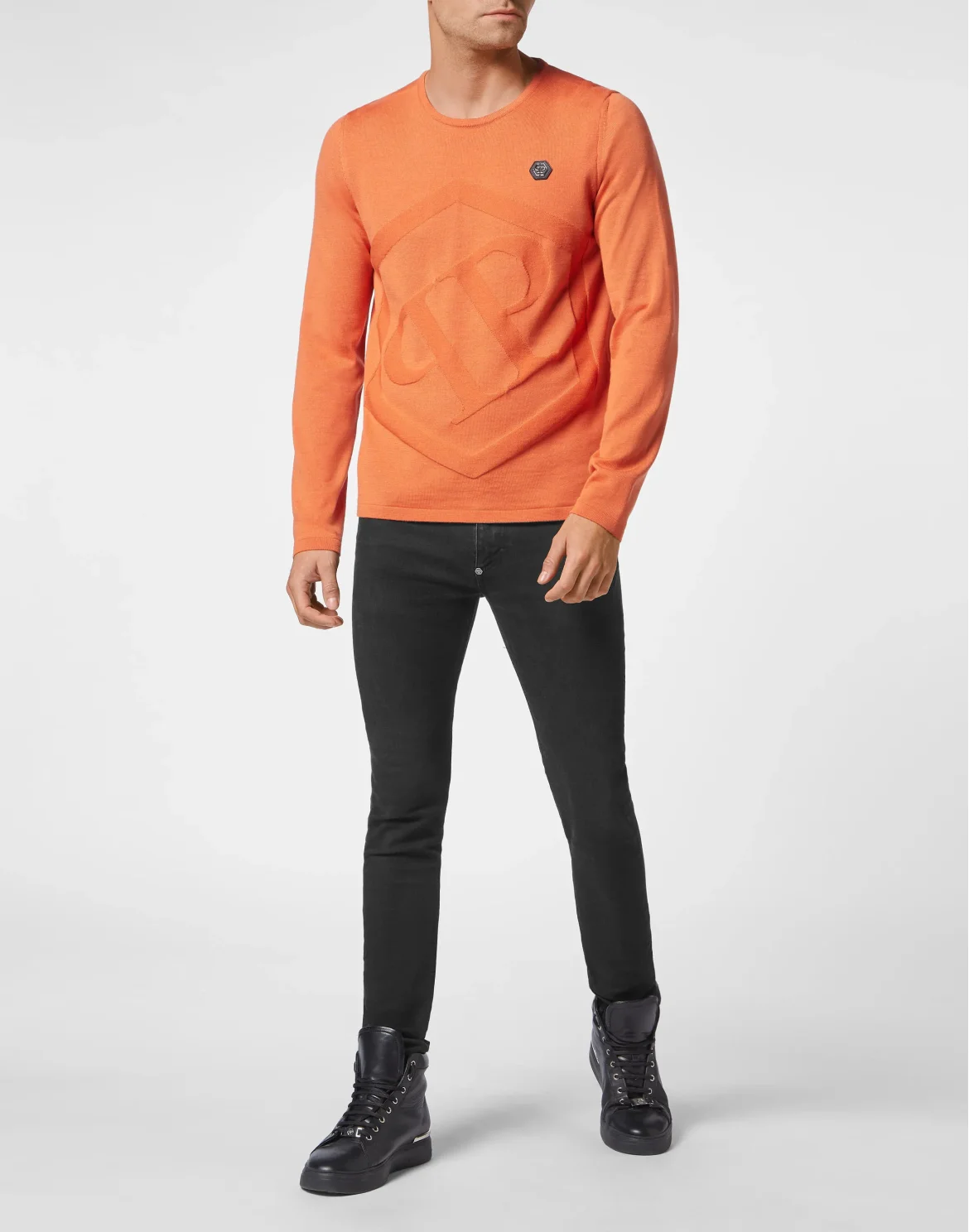Merino Wool Pullover Round Neck LS Hexagon, цвет: Оранжевый