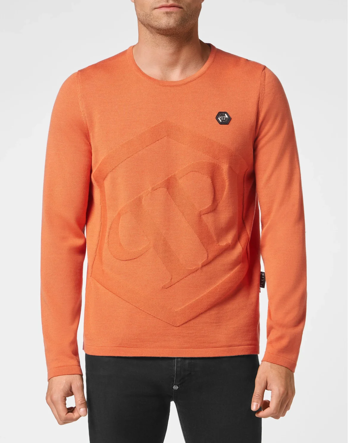 Merino Wool Pullover Round Neck LS Hexagon, цвет: Оранжевый
